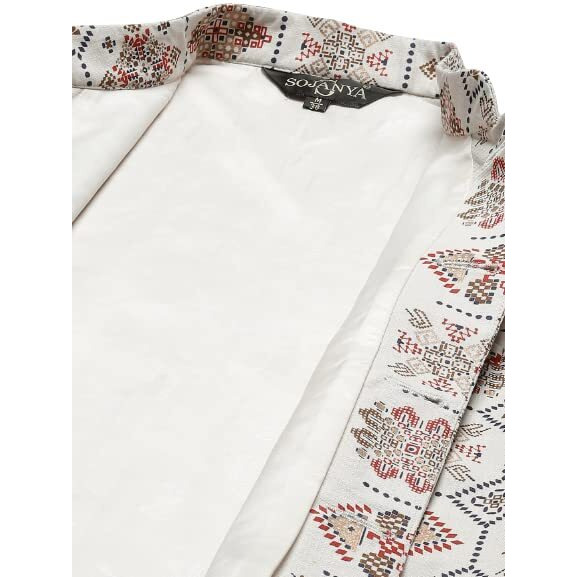 Sojana (Since 1958) Men's Cotton Linen Cream & Multi Printed Only Nehru Jacket