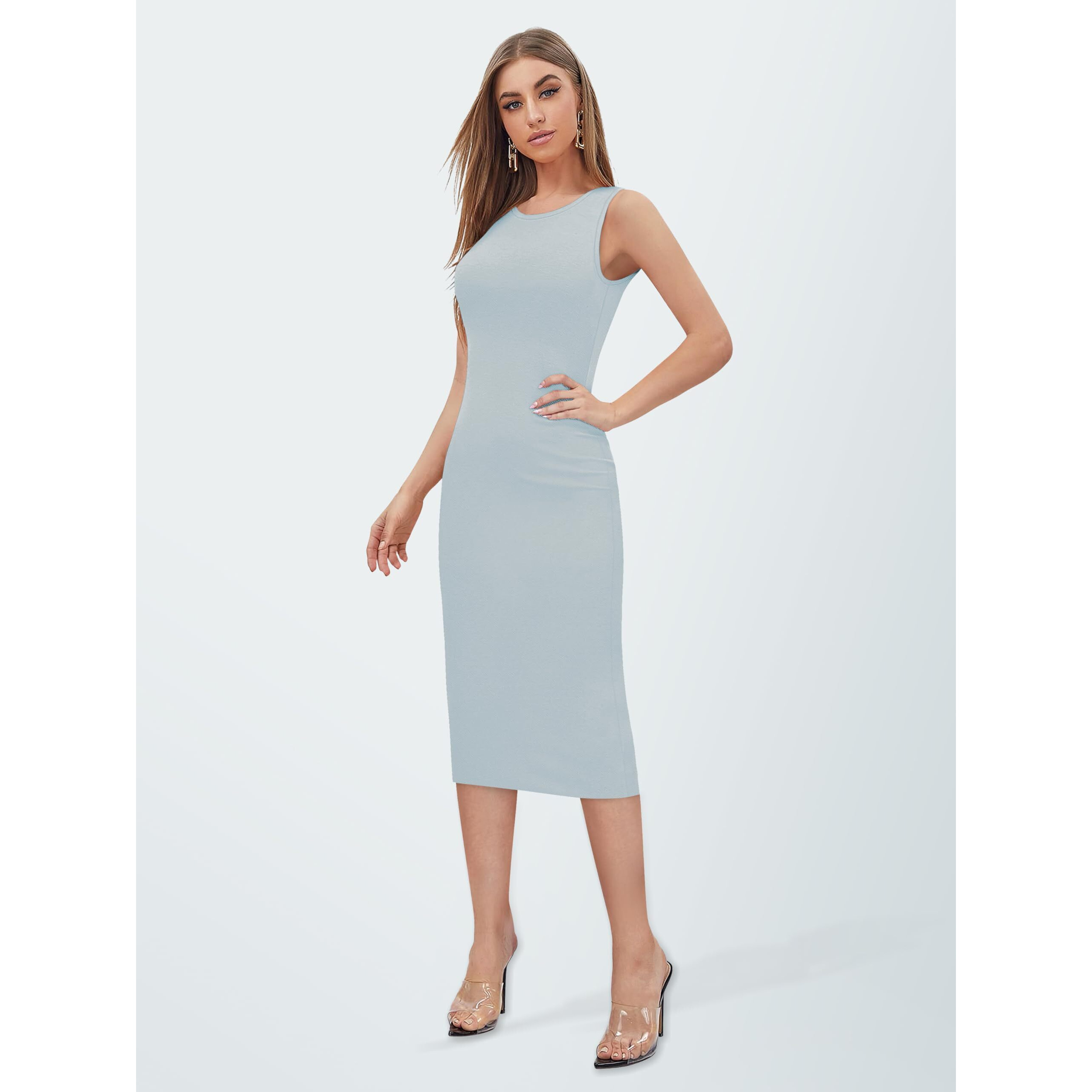 Toochki Dress For Women | Dresses For Women Dress | Bodycon Dress | Sky Blue Bodycon Dress | Midi Length Dress | Lycra Bodycon Dress | One Piece Dress
