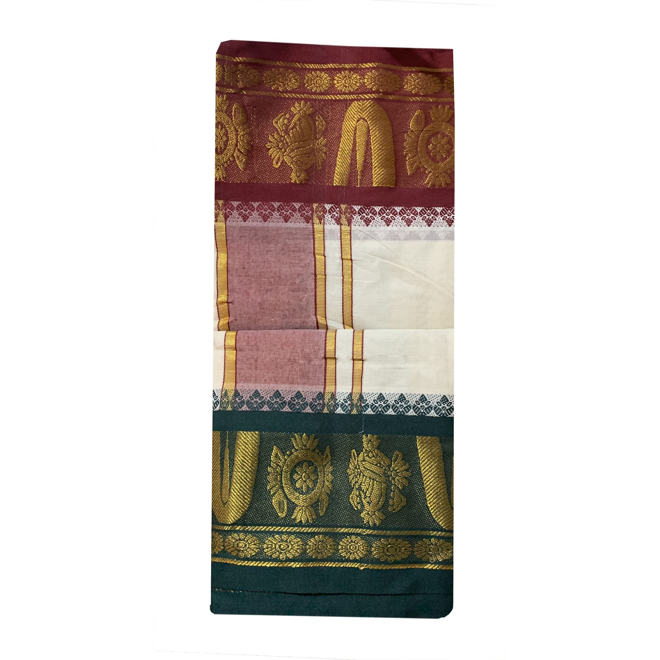 Prakasam Cotton Mens 9X5 (Panjakejam) Dhoti And Towel Set/100% Cotton Dhoti And Towel Attached Together Set/1.28X4.05 Mtrs Dhoti And 1.28X2.25 Mtrs Towel- U Shape Namam Design (No-59)