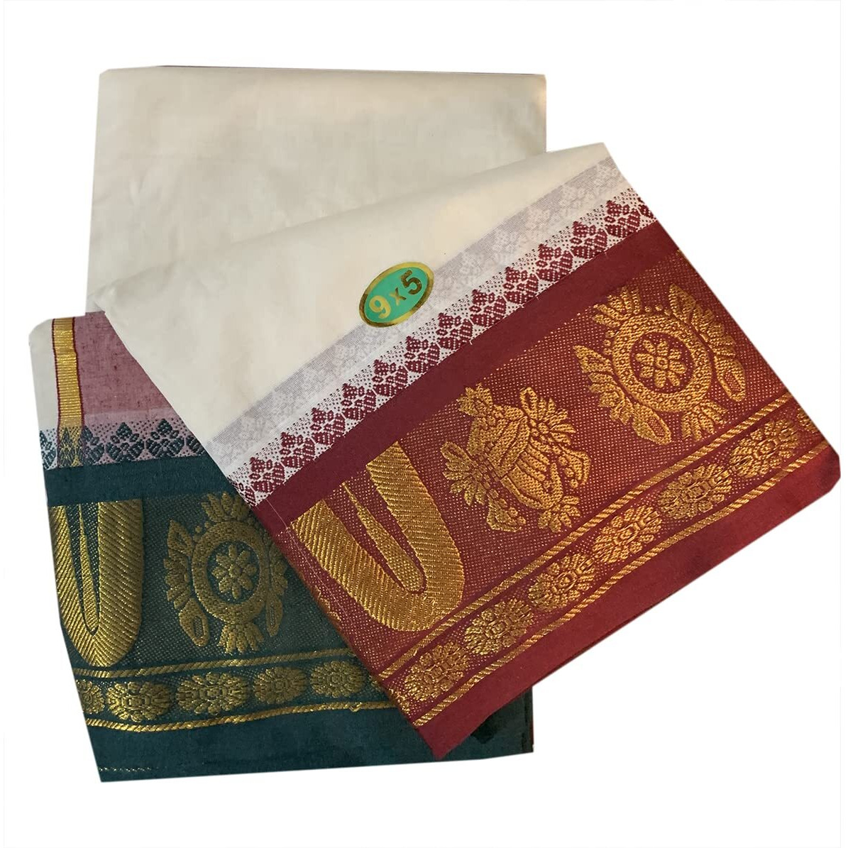 Prakasam Cotton Mens 9X5 (Panjakejam) Dhoti And Towel Set/100% Cotton Dhoti And Towel Attached Together Set/1.28X4.05 Mtrs Dhoti And 1.28X2.25 Mtrs Towel- U Shape Namam Design (No-59)