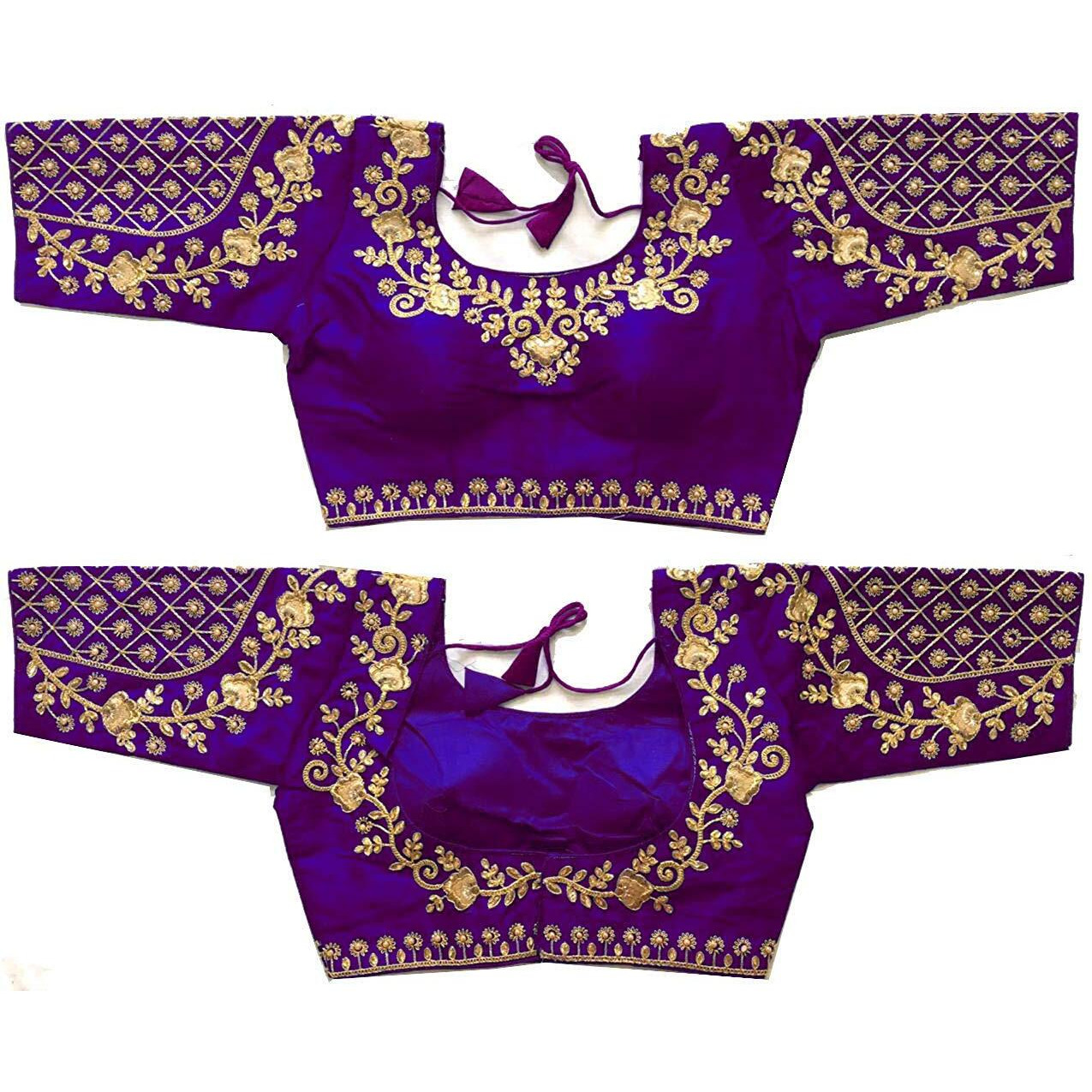 Vihu Fashion Women's Silk Floral Half Sleeve Readymade Blouse (Floral Blouse_Purple_38)