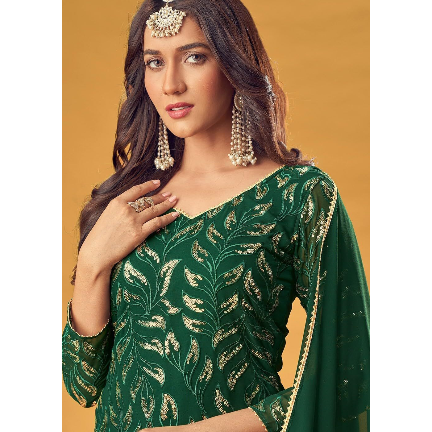 Xomantic Fashion Womens Embroidered Readymade Pakistani Salwar Kameez With Dupatta Set (Small, Green)