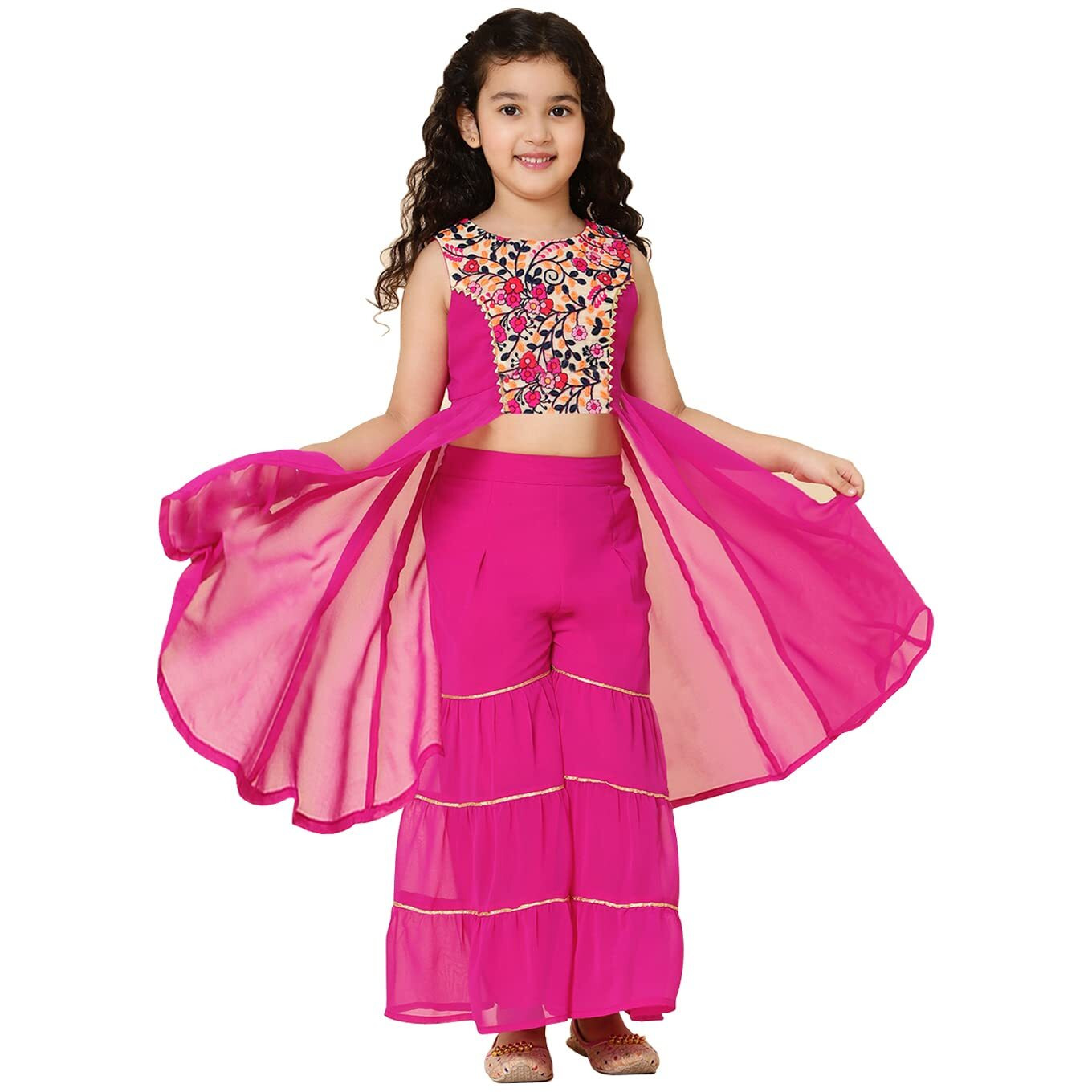 A.T.U.N. (All Things Uber Nice) A.T.U.N. Girls Embroidered Sharara Set_Gsrr Ple Kfg_9-10Y_Magenta-Multi