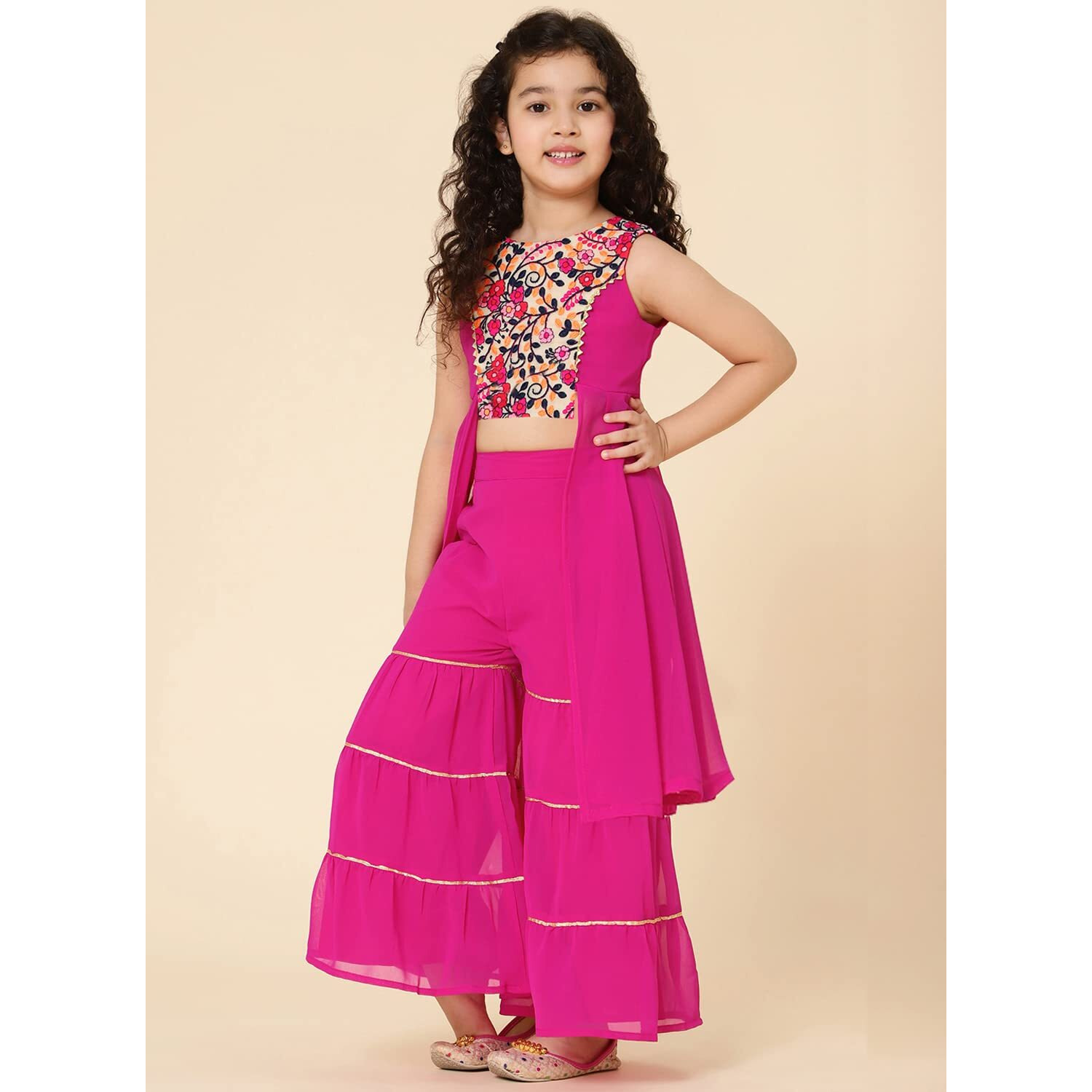 A.T.U.N. (All Things Uber Nice) A.T.U.N. Girls Embroidered Sharara Set_Gsrr Ple Kfg_9-10Y_Magenta-Multi
