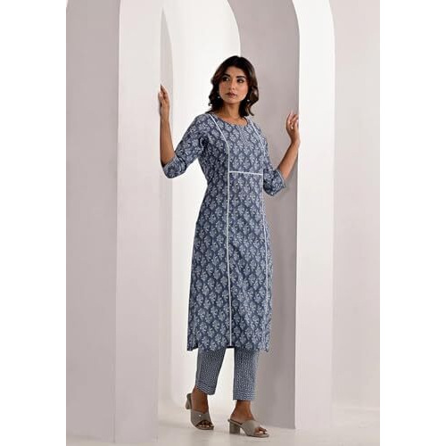 Fabnex Cotton Blend Regular Women Kurta Set (K-69-Blue-S_Blue