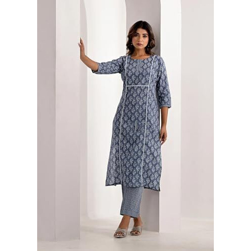 Fabnex Cotton Blend Regular Women Kurta Set (K-69-Blue-S_Blue