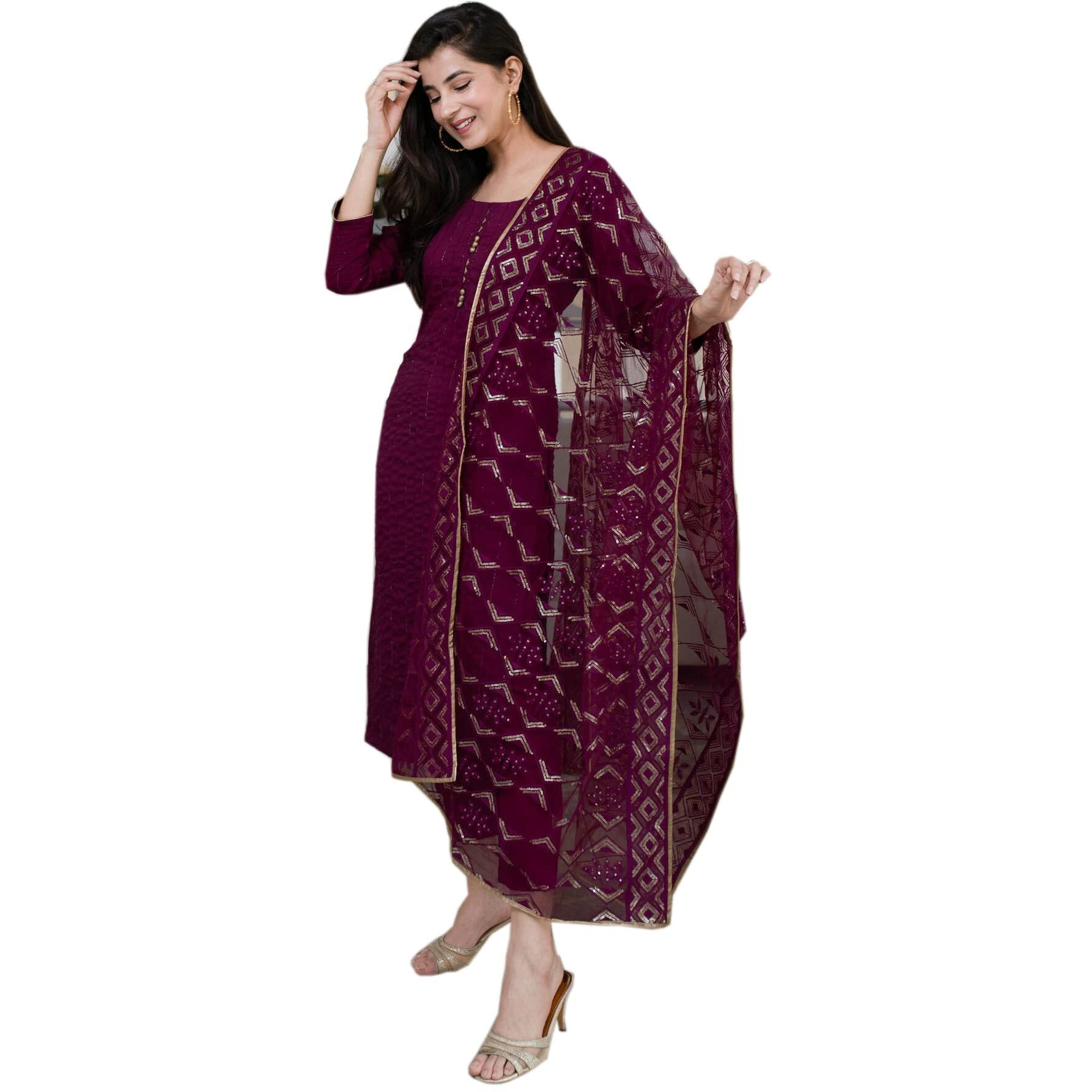 Fashion Basket Gerogette Purple Salwar Suit For Womens (Ssfb2-F1426_Purple)