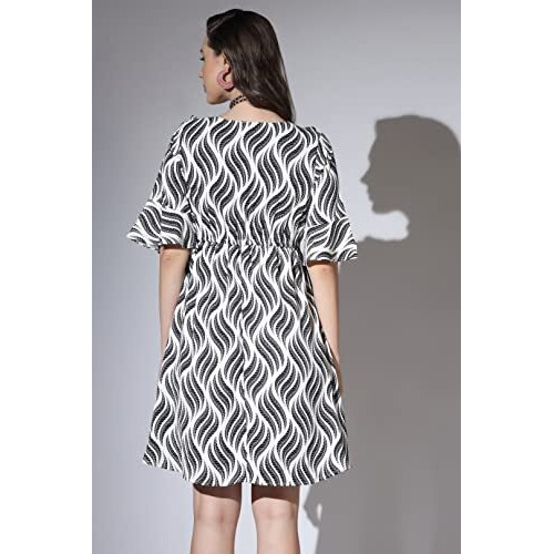 Greciilooks Western Dresses For Women| Crape Western Dress| Flared Dress For Girls| Half Sleeve Western Dress For Women| Dress Perfect For Outing| Short Dresses| Summer Wear (Xxx-Large, Grey)