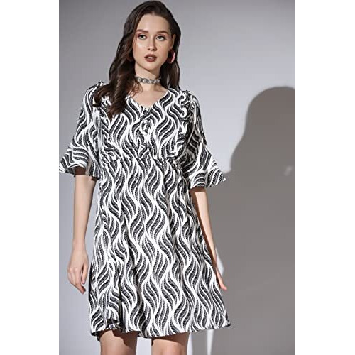 Greciilooks Western Dresses For Women| Crape Western Dress| Flared Dress For Girls| Half Sleeve Western Dress For Women| Dress Perfect For Outing| Short Dresses| Summer Wear (Xxx-Large, Grey)