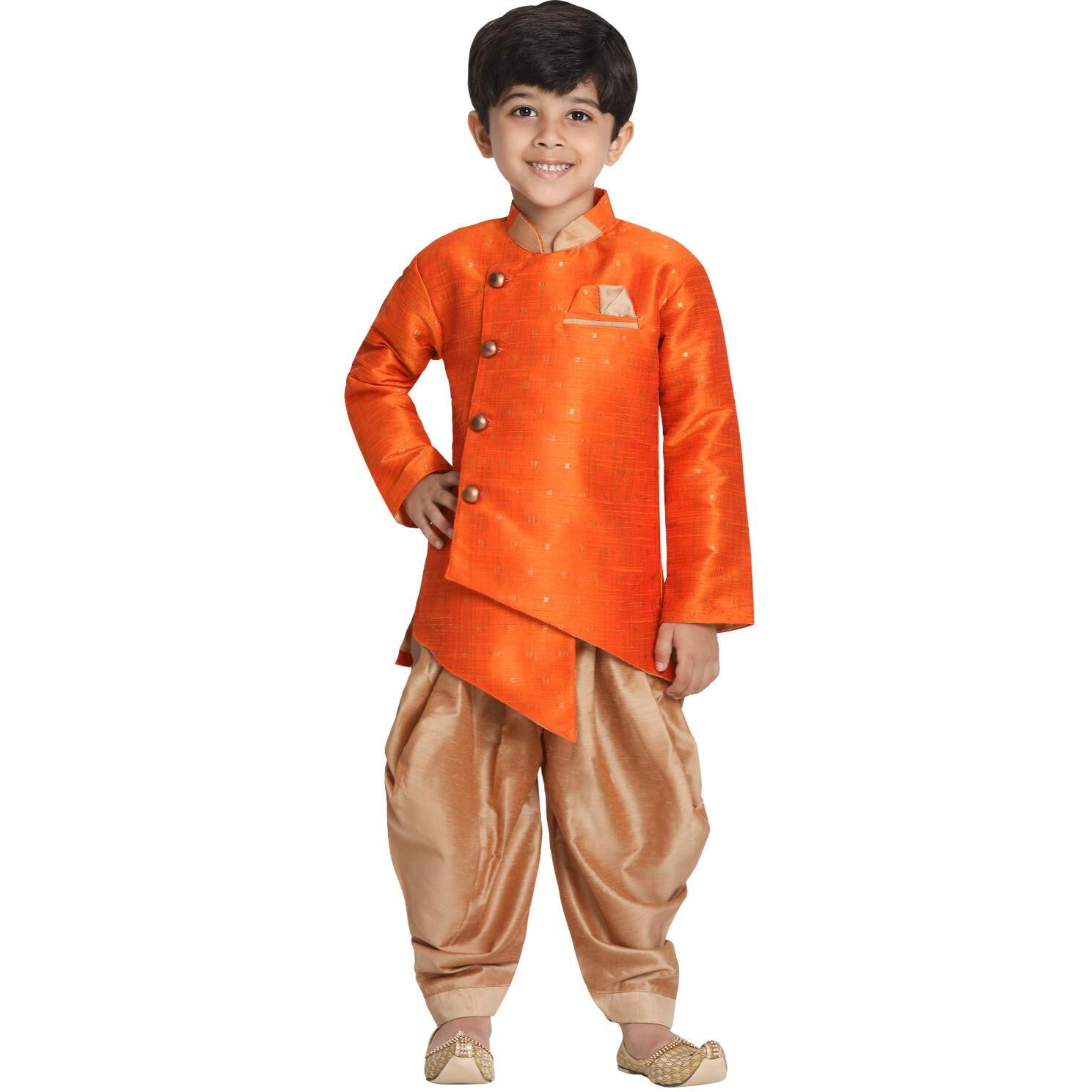 Jbn Creation Boys' Rust And Rose Gold Silk Blend Sherwani And Dhoti Pant Set_Jbnbiw014Rtncdrg_30