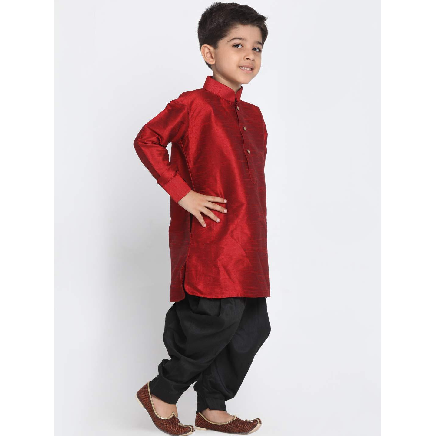 Jbn Creation Boys' Maroon And Black Silk Blend Kurta And Dhoti Pant Set_Vasbuk001Mancdbl_28