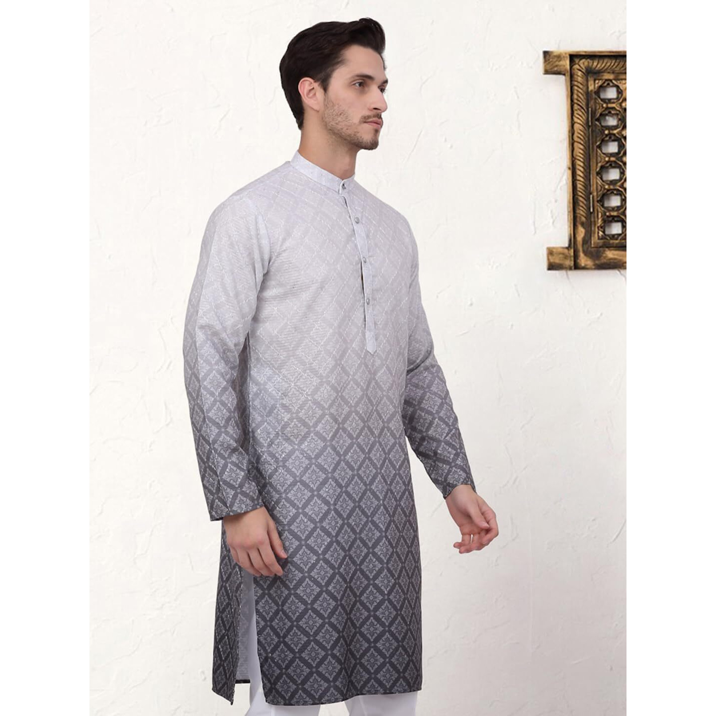 Jompers Men's Grey Ombre Pure Cotton Straight Kurta (Grey, Xxl)