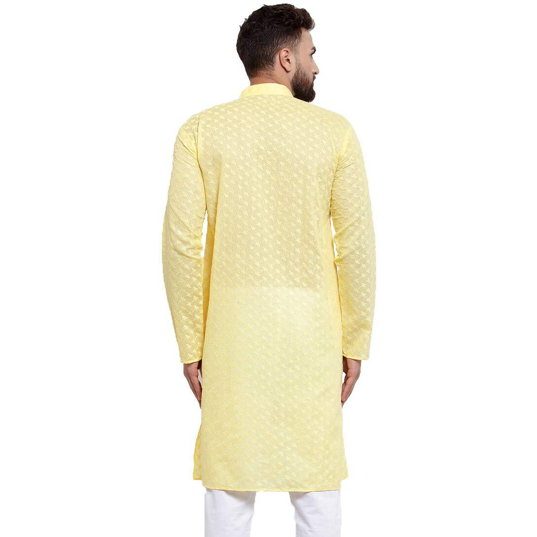 Jompers Men's Chicken Cotton Kurta. (Yellow, M)