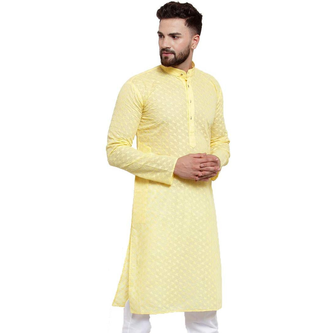 Jompers Men's Chicken Cotton Kurta. (Yellow, M)
