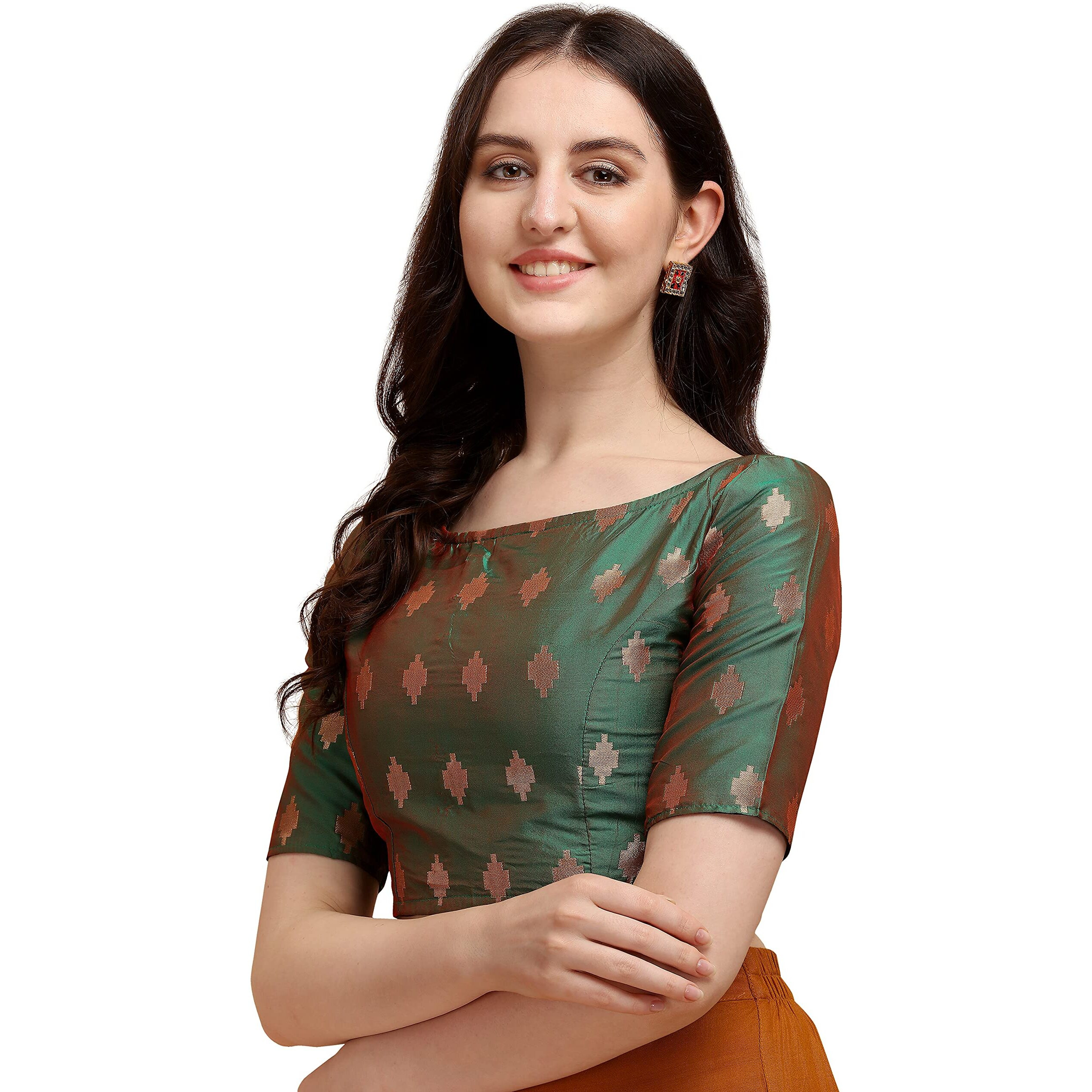 Oomph Women's Indian Ethnic Wear Designer Zari Work Boat Neck Half Sleeve Readymade Non - Padded Blouse For Saree And Lehnga And Palazzos Or Skirts For A Fusion Twist.