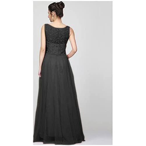 Patlani Women's Net Embroidery Aline-Flered Gown Dress For Women Full Stitched Gown Ready To Wear.(All Over-Black-S)