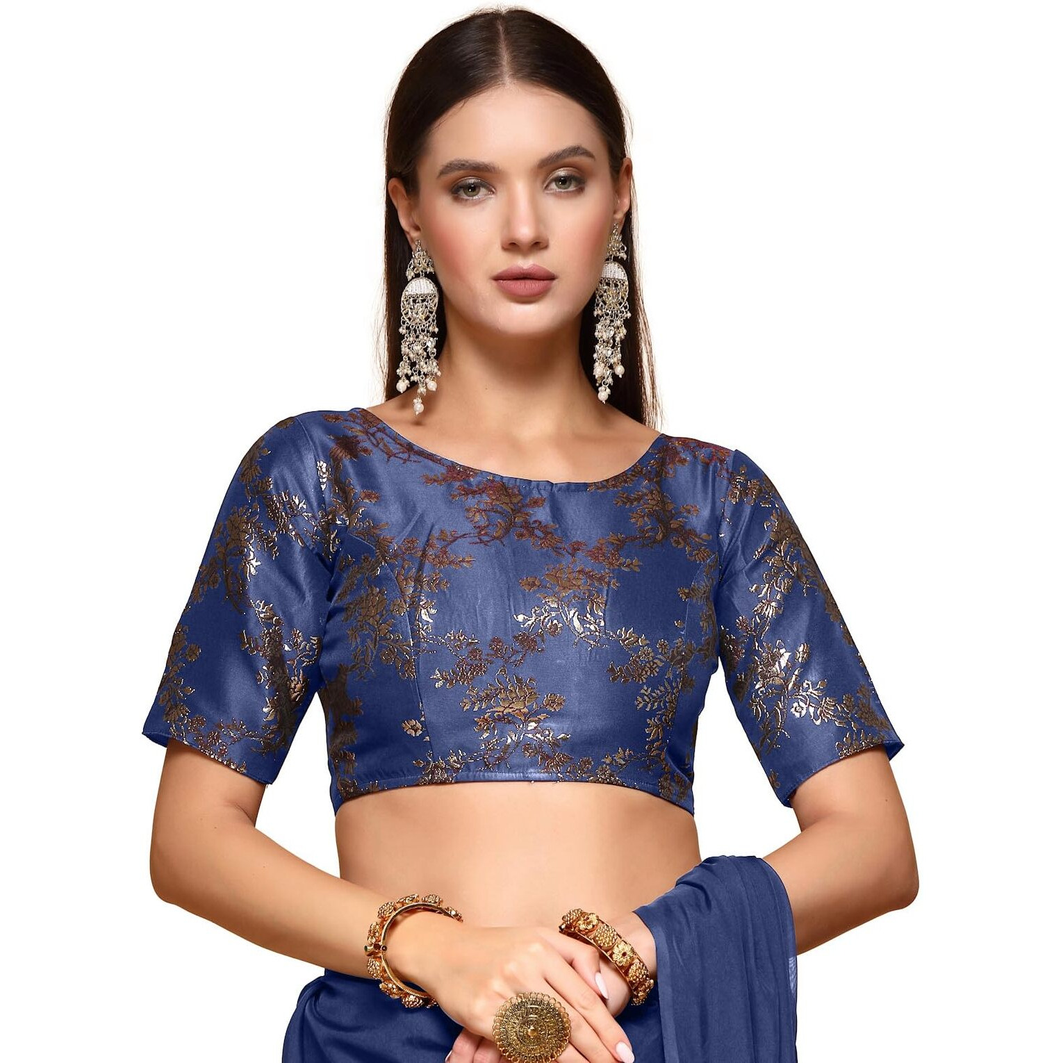 Oomph Readymade Blouse For Women, Brocade, Boat Neck, Rbbl518