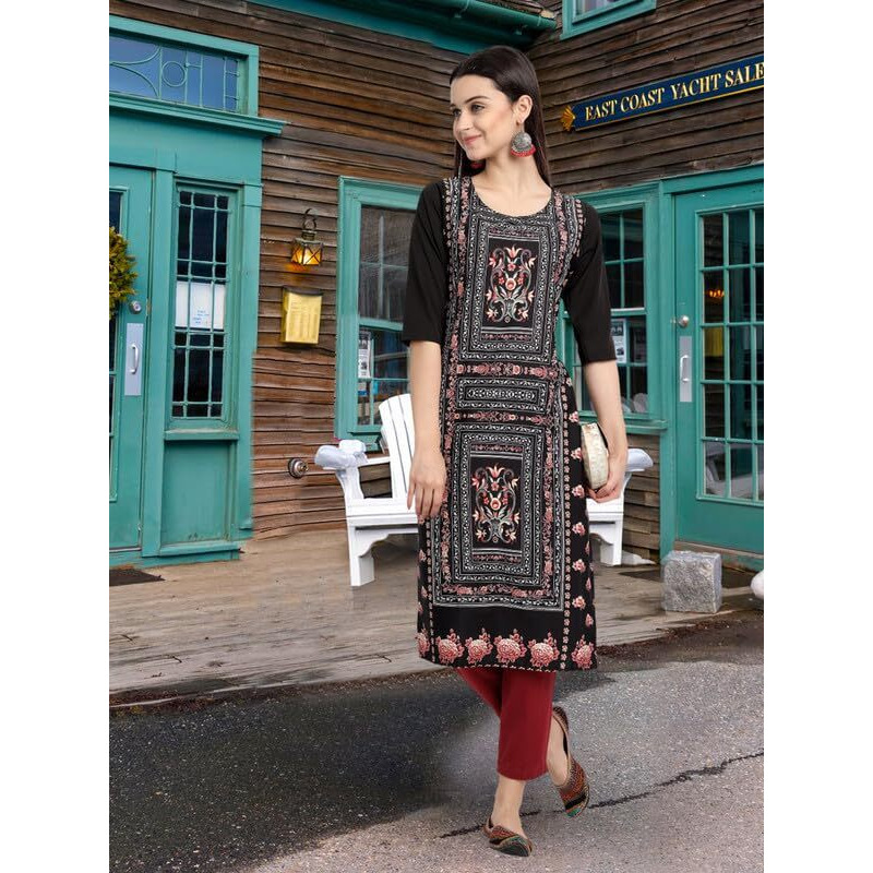 Pinkmint Women's Printed Kurti For Women's Round Neck Straight Kurti For Women (Pack Of 5)