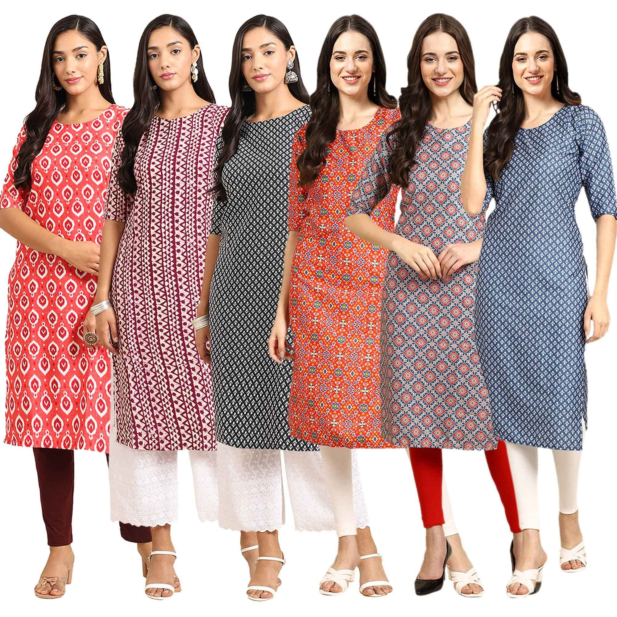 Pinkmint Women's Crepe Digital Print Straight Kurta [Pack Of 6] (Ckg-346-347-349-365-372-367-Xl)