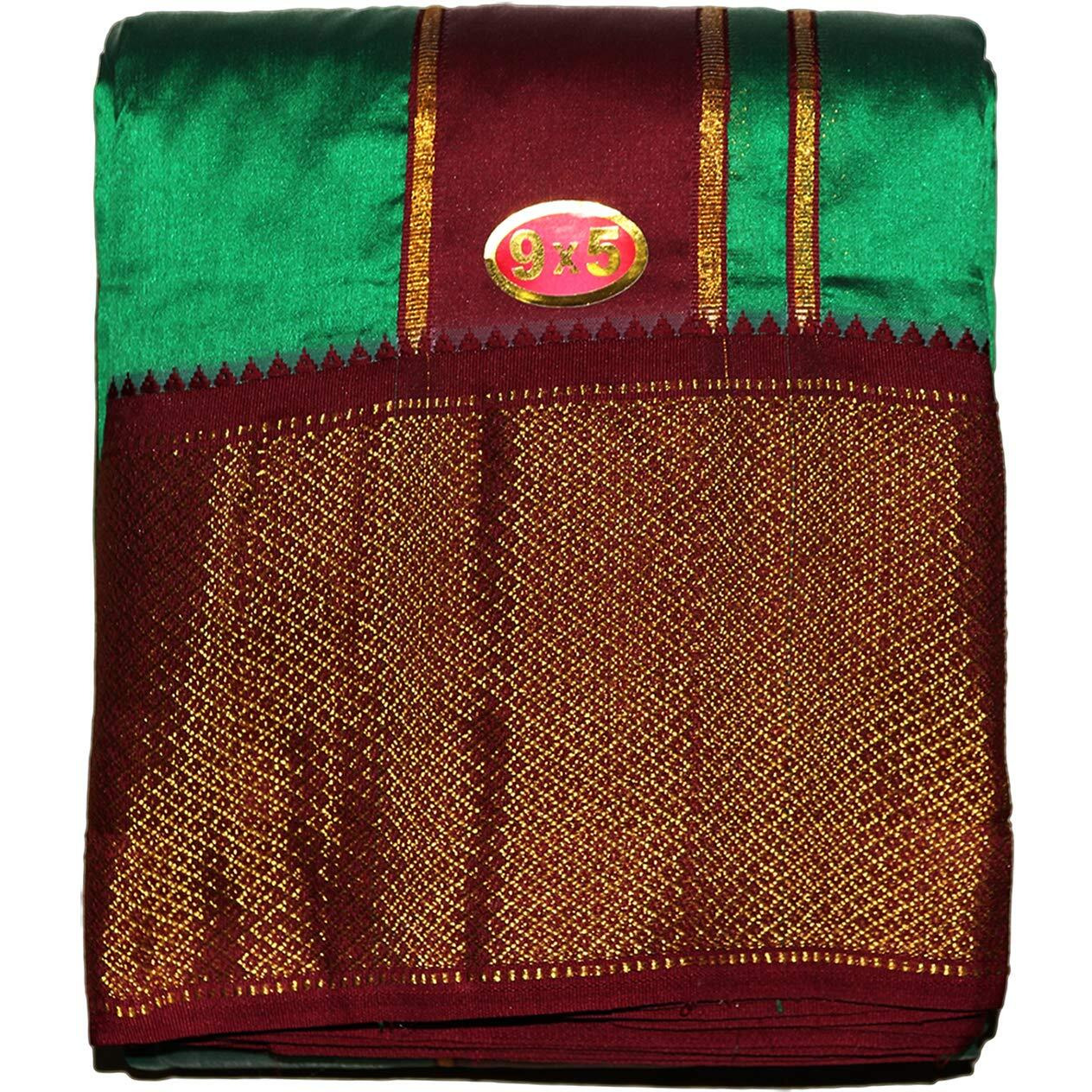 Prakasam Cotton Brand- Poly Mixing Mens Panjakejam Dhoti & Towel Set (Asha-9X5) (Dark Green)