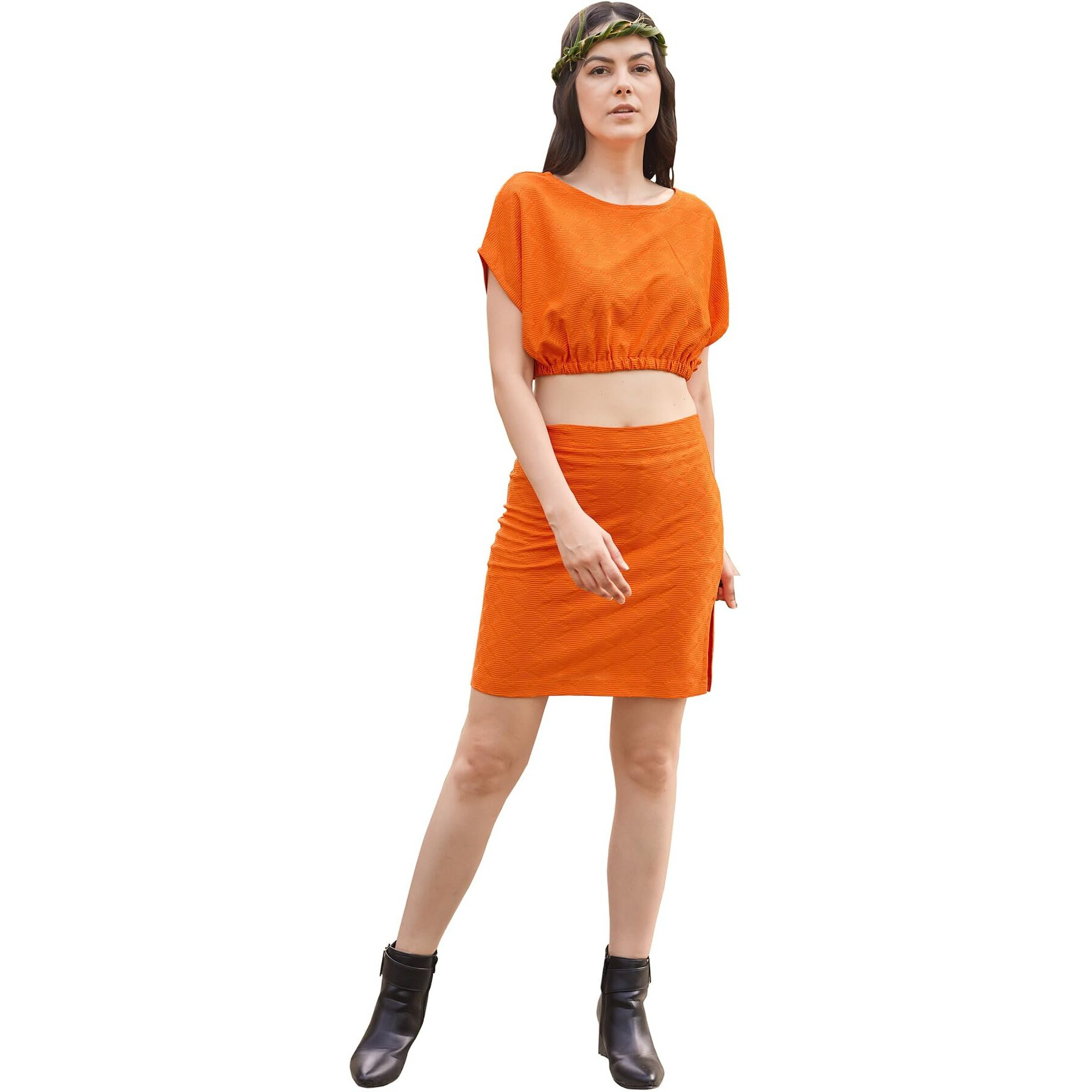 Purvaja Womens Mini Co-Ords (Luna-001-Orange_Orange_Medium)
