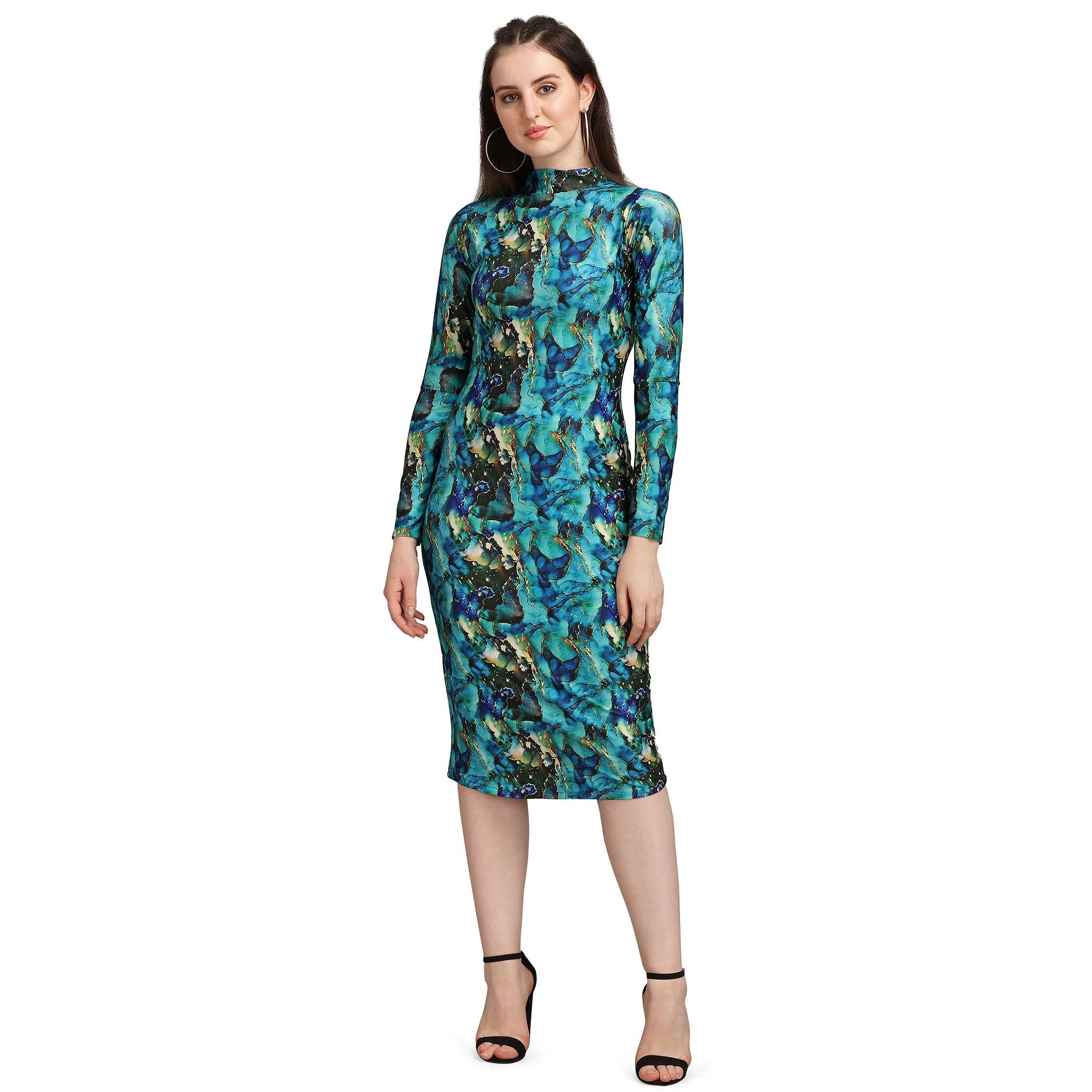 Purvaja Women's Polyester Blend Bodycon Knee Length Cocktail Dress (Siri-Turtle-Rama-S