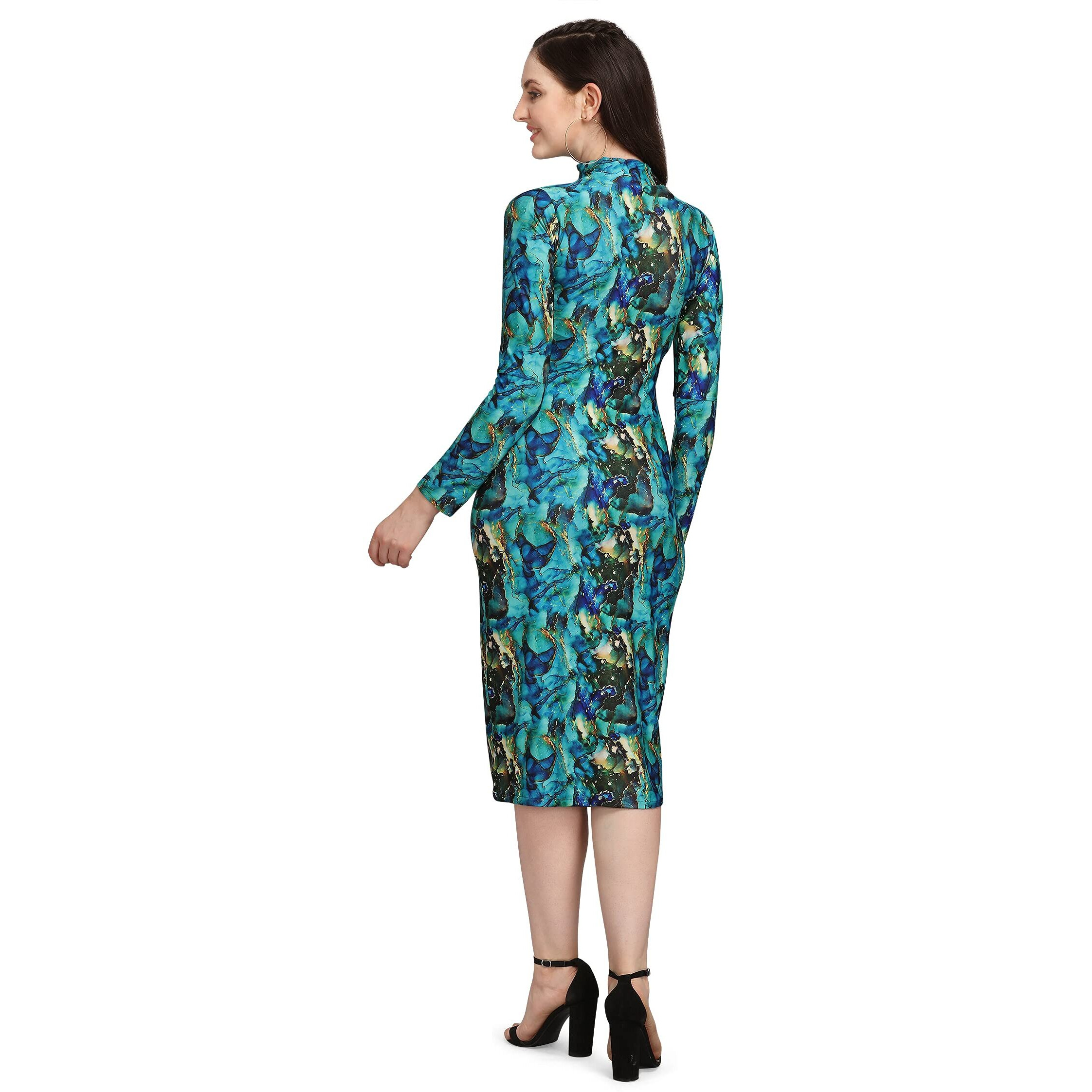 Purvaja Women's Polyester Blend Bodycon Knee Length Cocktail Dress (Siri-Turtle-Rama-S