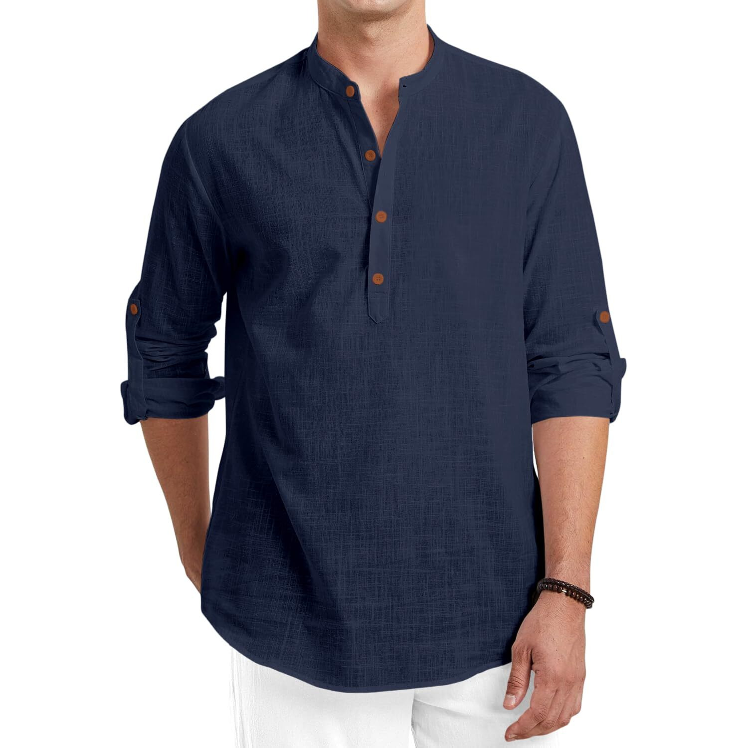 Royalscout Men Cotton Blend Full Sleeve Short Kurta Navy