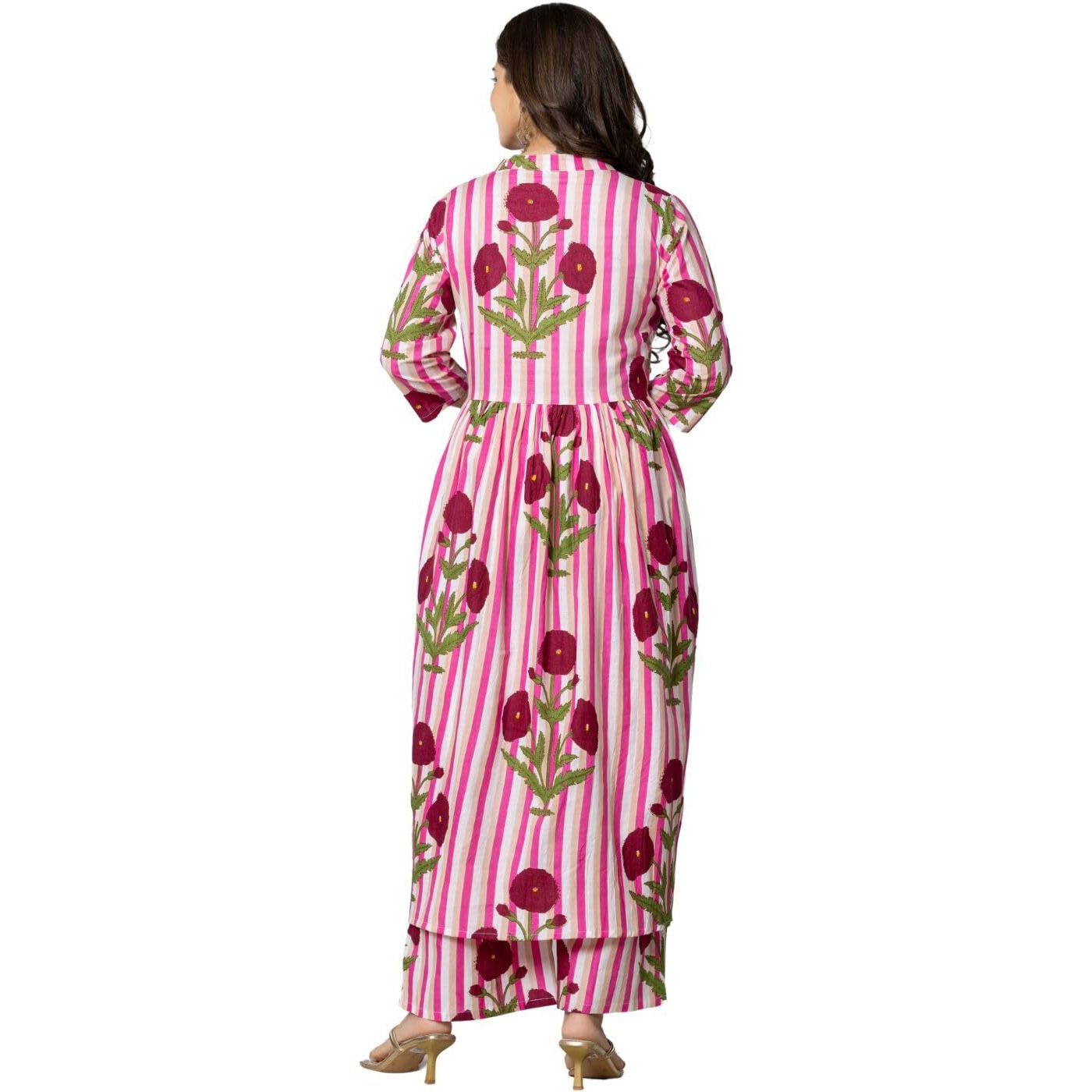 Rytras Women's Pure Cotton Printed Alia Cut Kurta Set With Palazzo Pants - Ethnic Wear, Pink(Ryt594,Xxl)