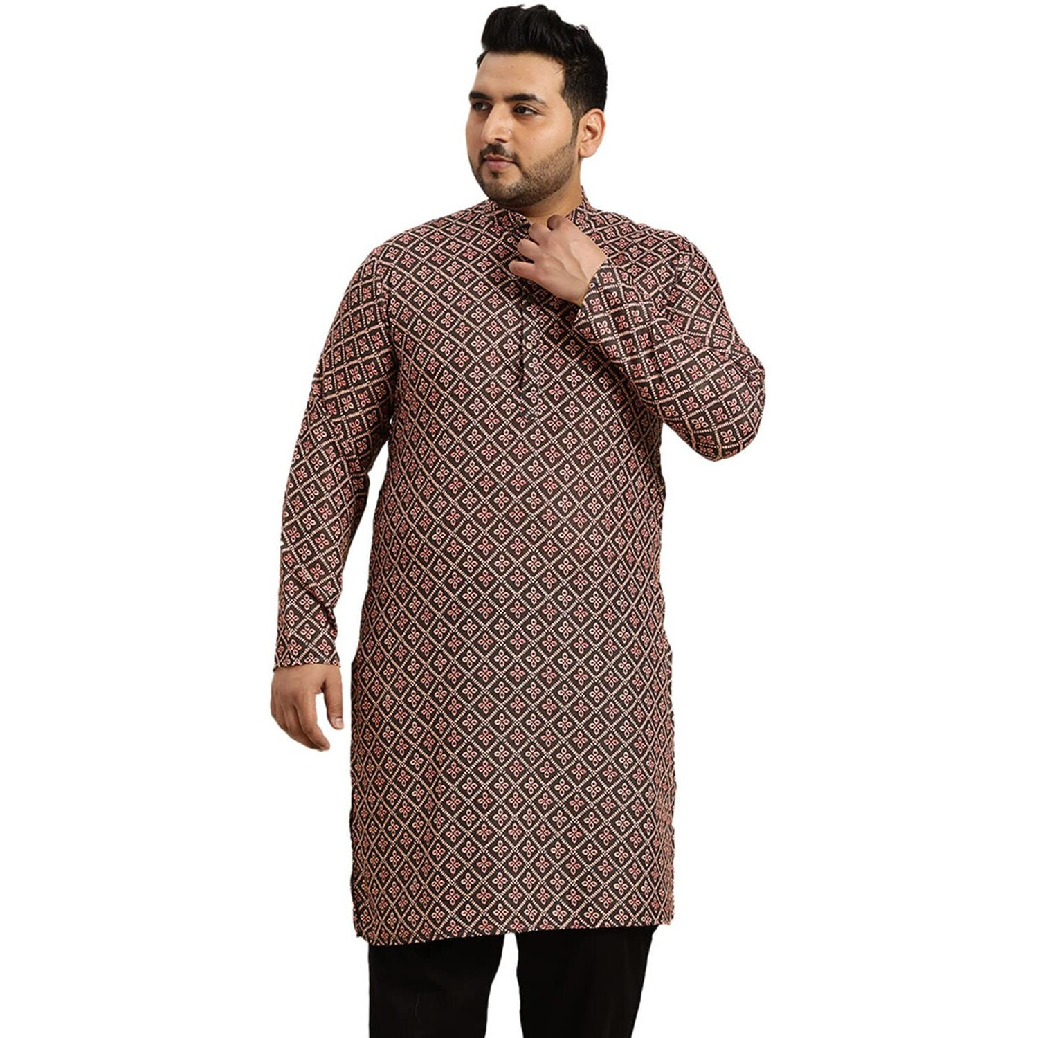 Sojanya Plus (Since 1958) Men's Cotton Black And Peach Printed Only Long Kurta
