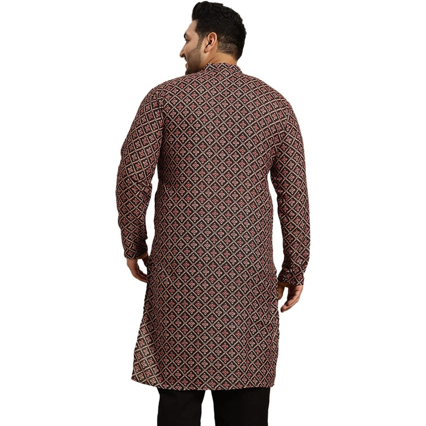 Sojanya Plus (Since 1958) Men's Cotton Black And Peach Printed Only Long Kurta