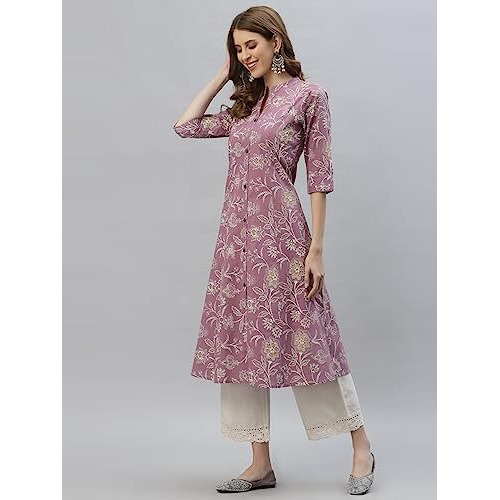 Stylum Women's Floral Print Rayon A-Line Kurta (Fionamauve52_Mauve, 6Xl)