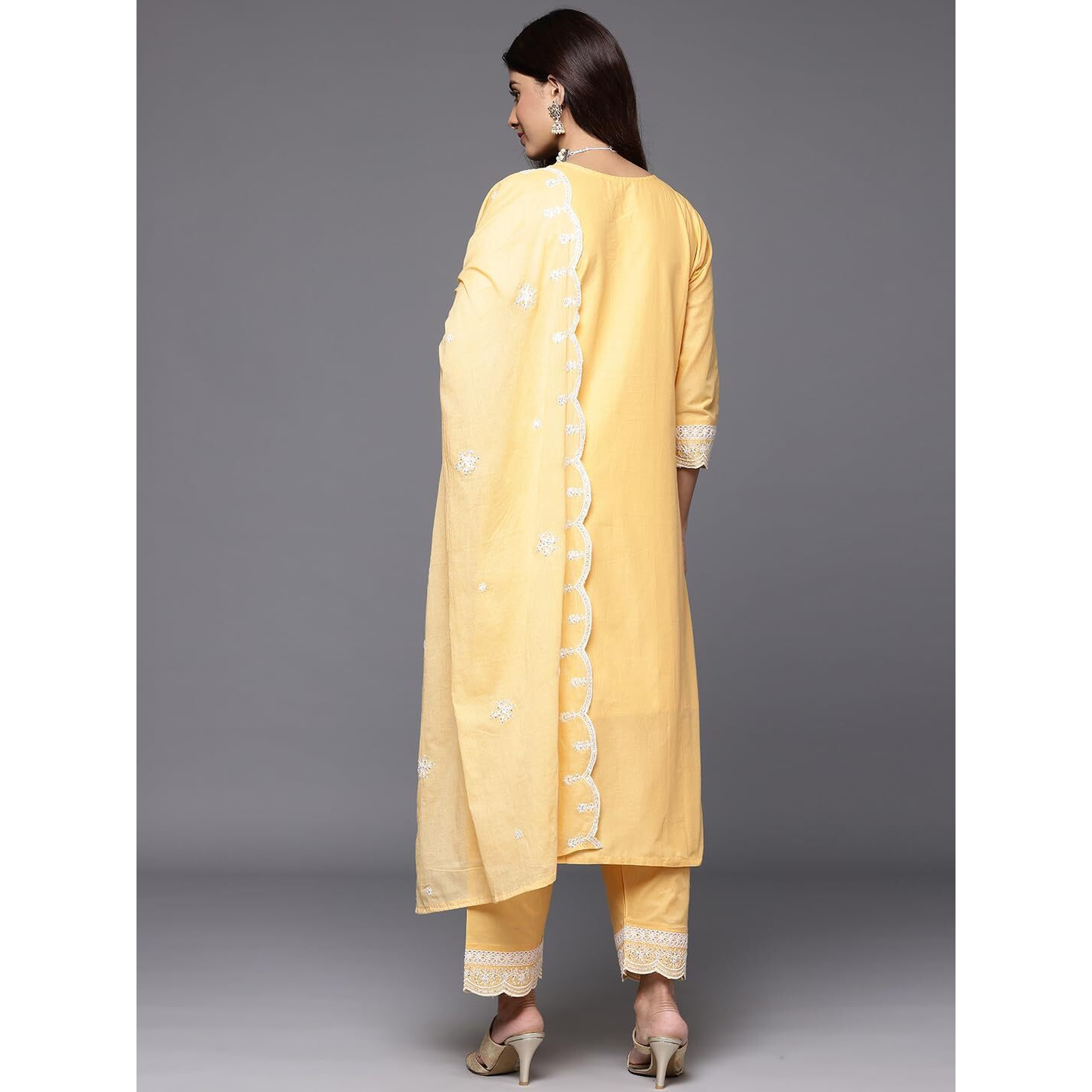 Varanga Women Peach Chikankari Embroidered Sequins Embellished Kurta With Bottom And Dupatta