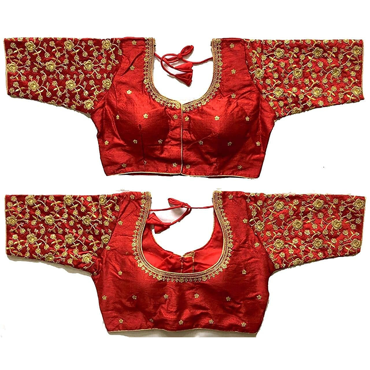 Vihu Fashion Silk Women's Embroidery Handwork & Thread Work Flower Design Half Sleeve Readymade Blouse (Flower Blouse_Marun_38)