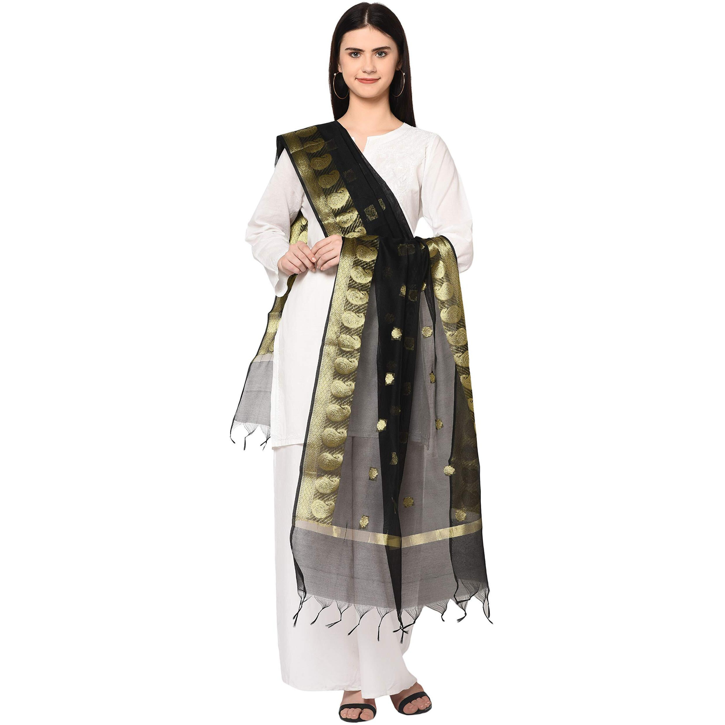 Weavers Villa Women's Banarasi Poly Silk Woven Dupatta (Black, 2.25 Mtrs)