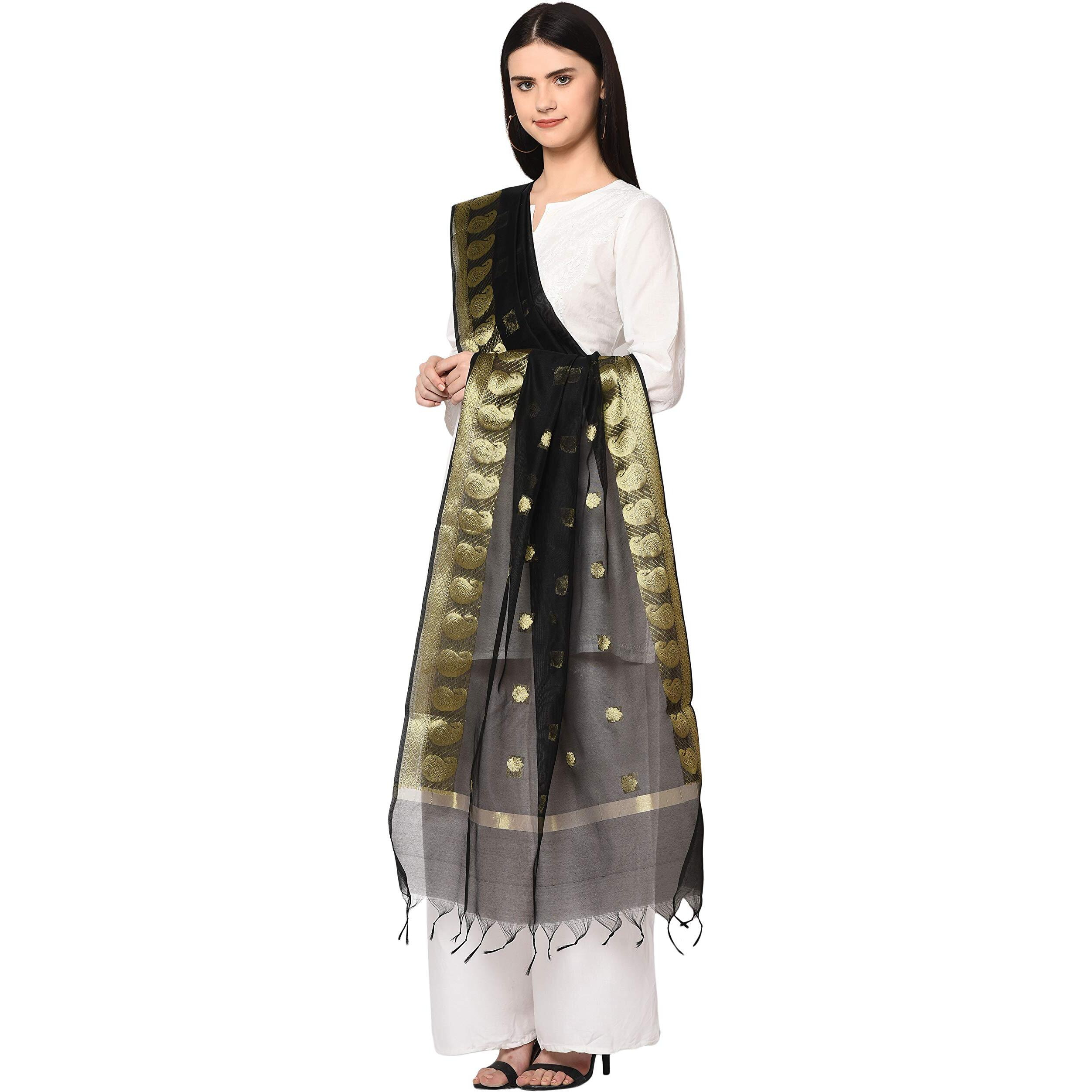 Weavers Villa Women's Banarasi Poly Silk Woven Dupatta (Black, 2.25 Mtrs)