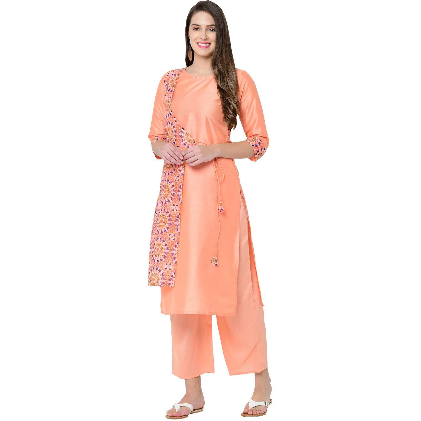Ziyaa Women's Art Silk Kurta (Zikups2717-Xl_Peach_X-Large)
