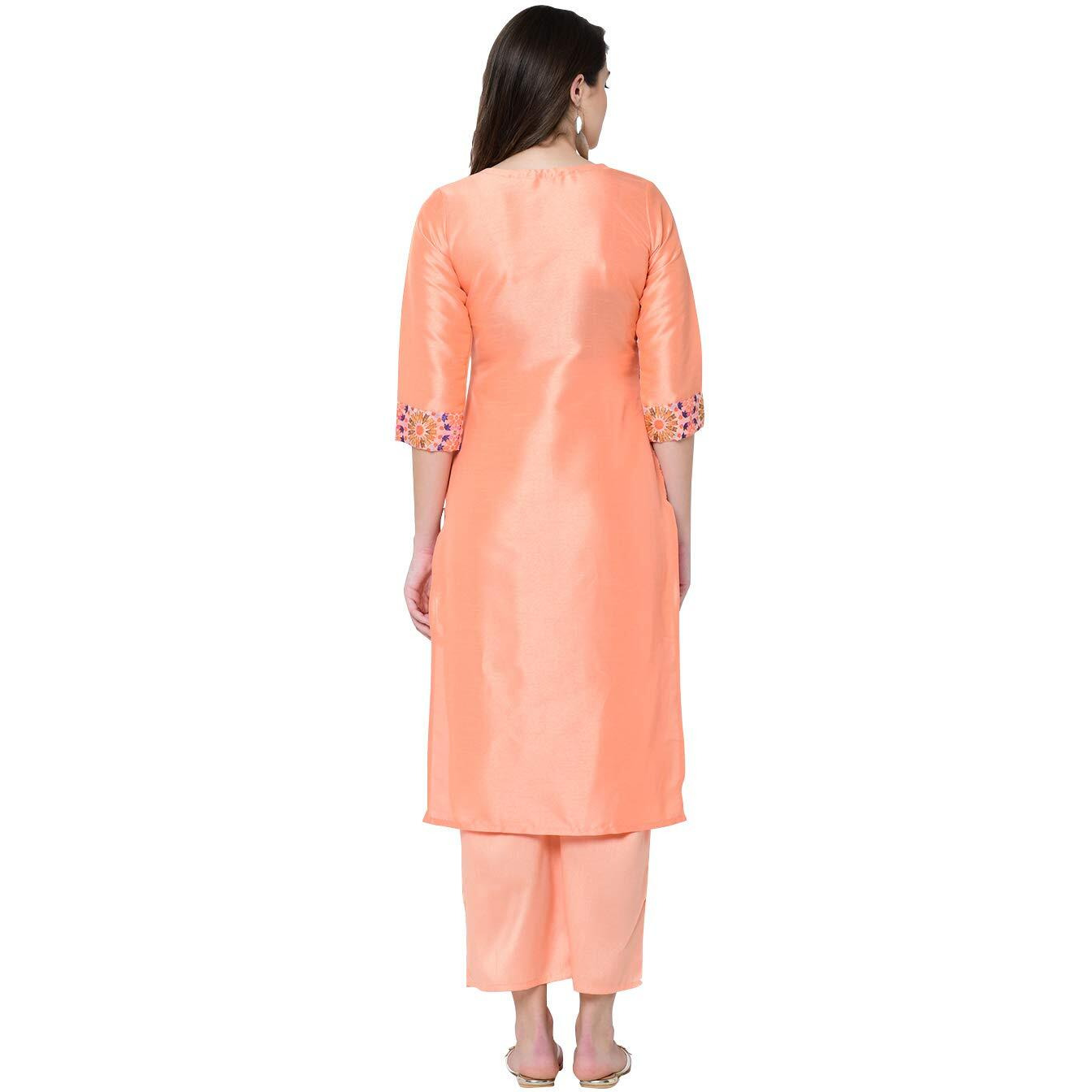 Ziyaa Women's Art Silk Kurta (Zikups2717-Xl_Peach_X-Large)
