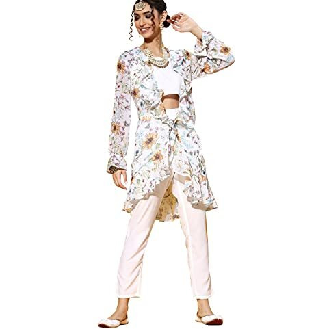 Ziyaa Women's Multi Color Georgette Straight Kurta And Pant Set(Zikugr3651Andpa-Xxl)