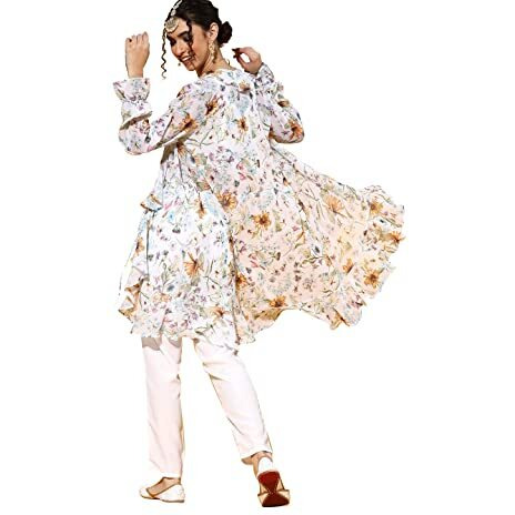 Ziyaa Women's Multi Color Georgette Straight Kurta And Pant Set(Zikugr3651Andpa-Xxl)