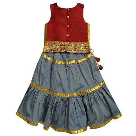 A.T.U.N Girl Synthetic Readymade Lehenga Choli(Glhg Got Mag_Maroon-Grey_9-10 Years_Maroon-Grey_9 Years-10 Years)
