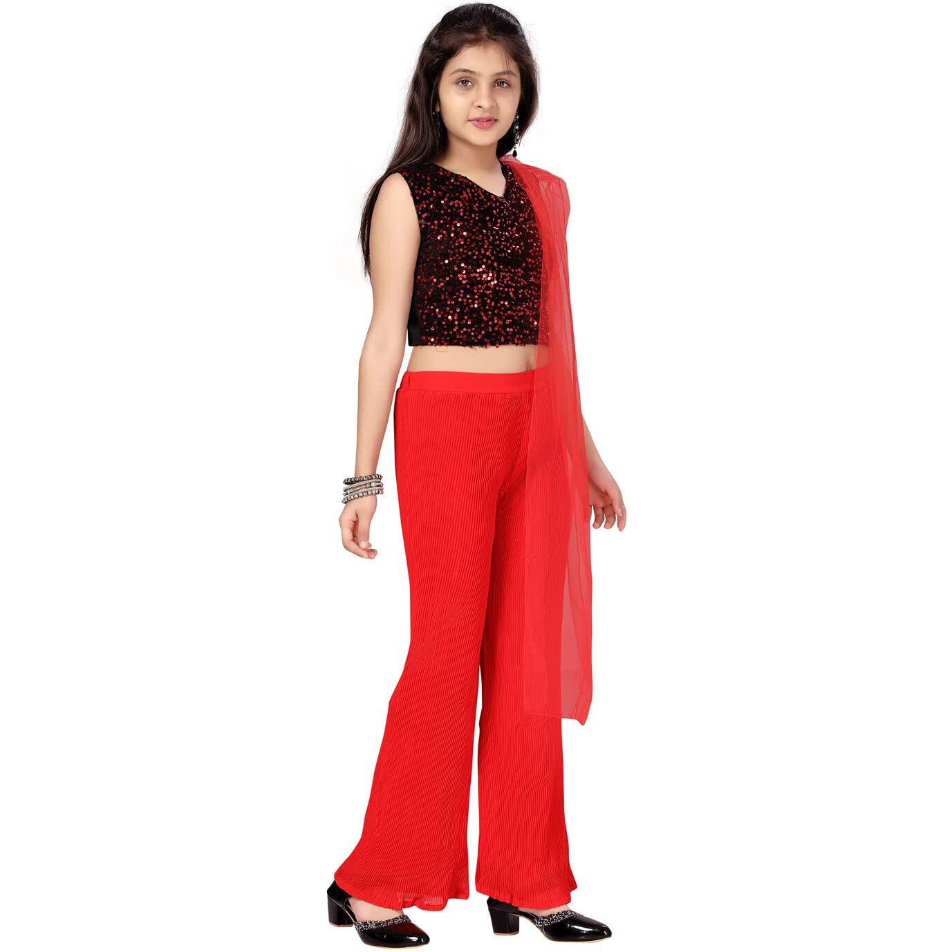 Aarika Girls Red Color Sequin Work Top & Palazzo (My-Pt-21961-Red-36)