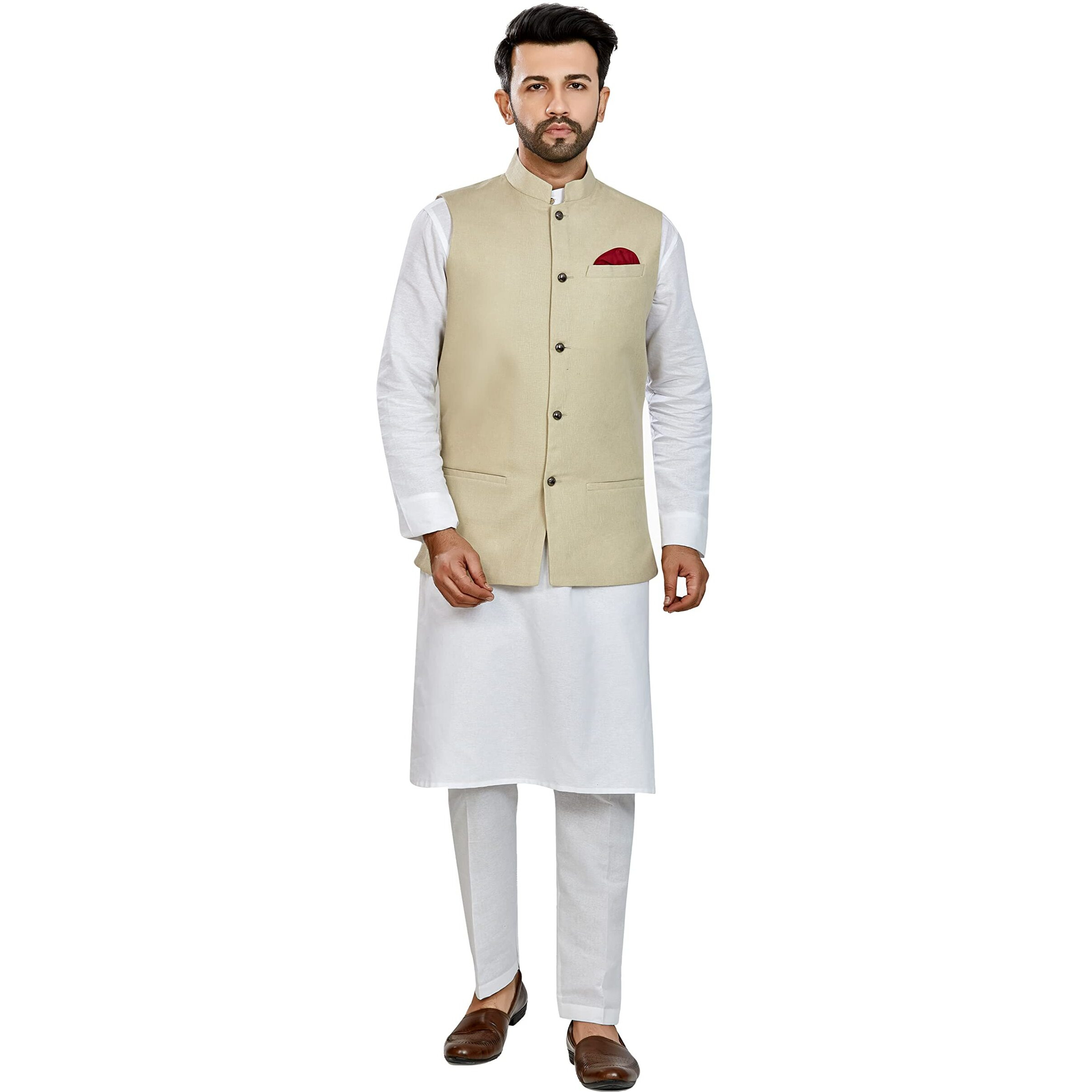 Be Active Men's Linen Blend Nehru Jacket With Mandarin Collar || Ethnic Koti For Men || Men Koti Formal|| Men Koti Wedding (Rfkt0001-09 (Beige) (Grey)-Xxl)