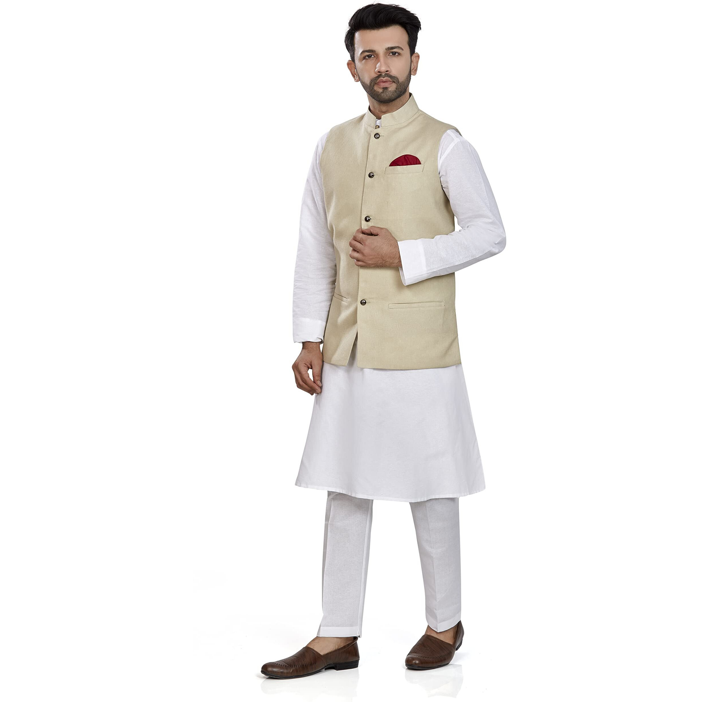Be Active Men's Linen Blend Nehru Jacket With Mandarin Collar || Ethnic Koti For Men || Men Koti Formal|| Men Koti Wedding (Rfkt0001-09 (Beige) (Grey)-Xxl)