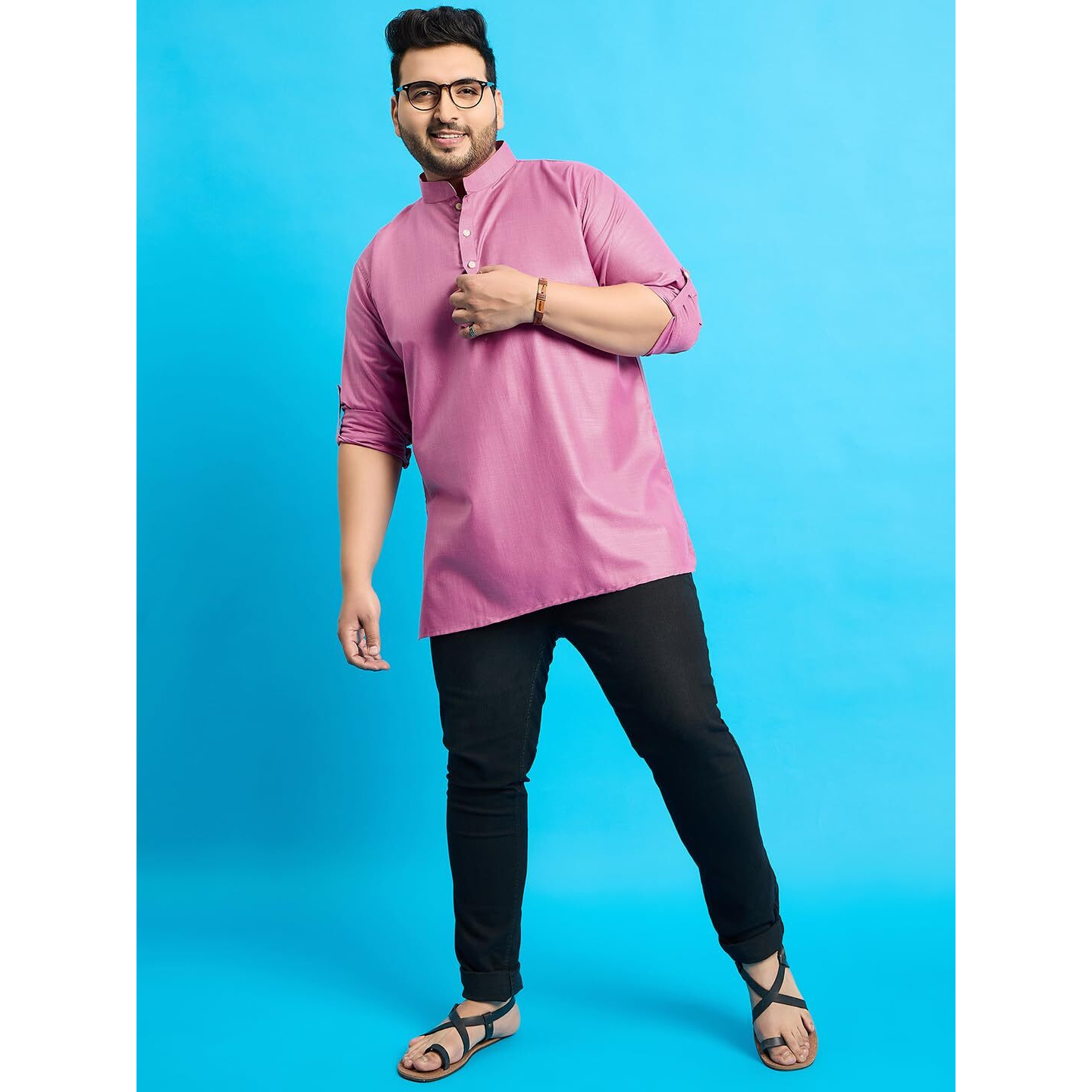 Bigbanana Plus Size Men's Regular Fit Solid Short Kurta (Pollan-Pink,Pink,7Xl)