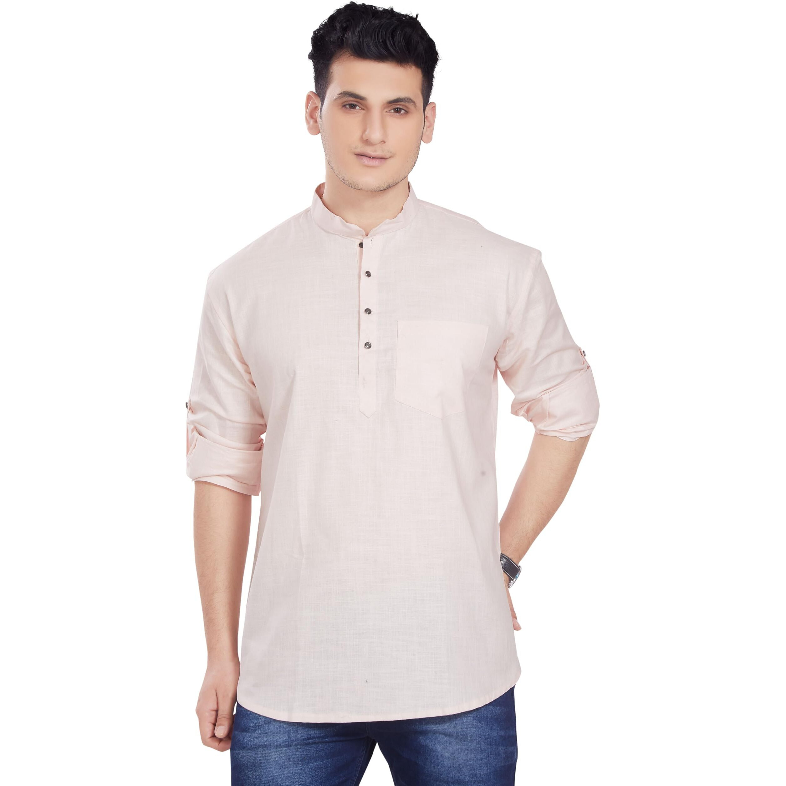 Divisive Men's Pure Cotton Relaxed Fit Short Kurta (Dkrt255_S_Peach)