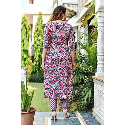 Greciilooks Womens Cotton Blend Casual Regular Fit Kurta Set (Pink, Small)