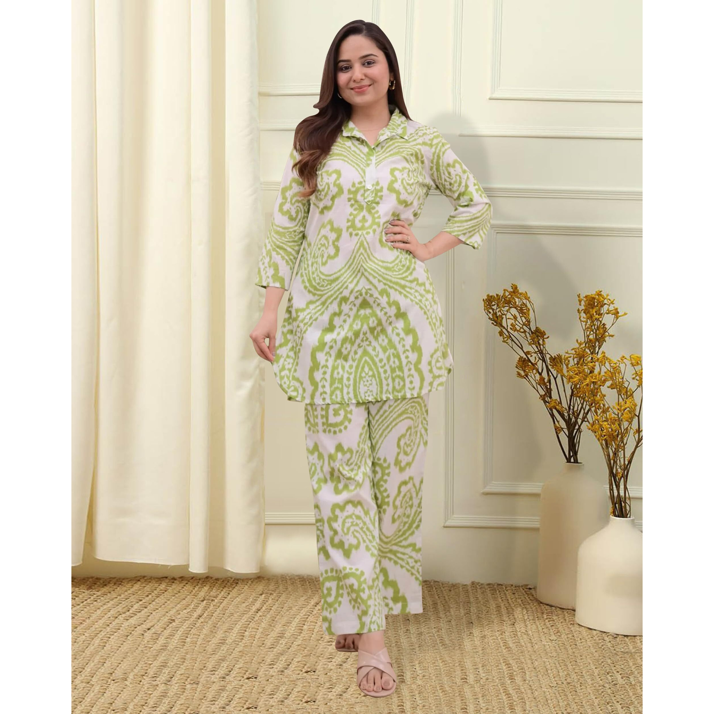 I Enterprise Women's Cotton Blend Regular Dress Shirt (Y1_Inco057_Light Green