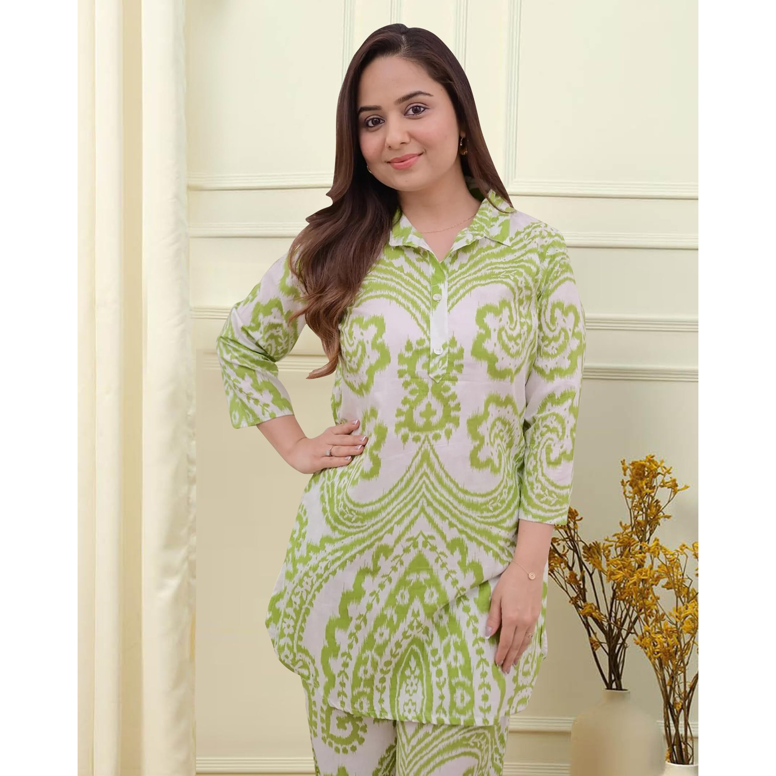 I Enterprise Women's Cotton Blend Regular Dress Shirt (Y1_Inco057_Light Green