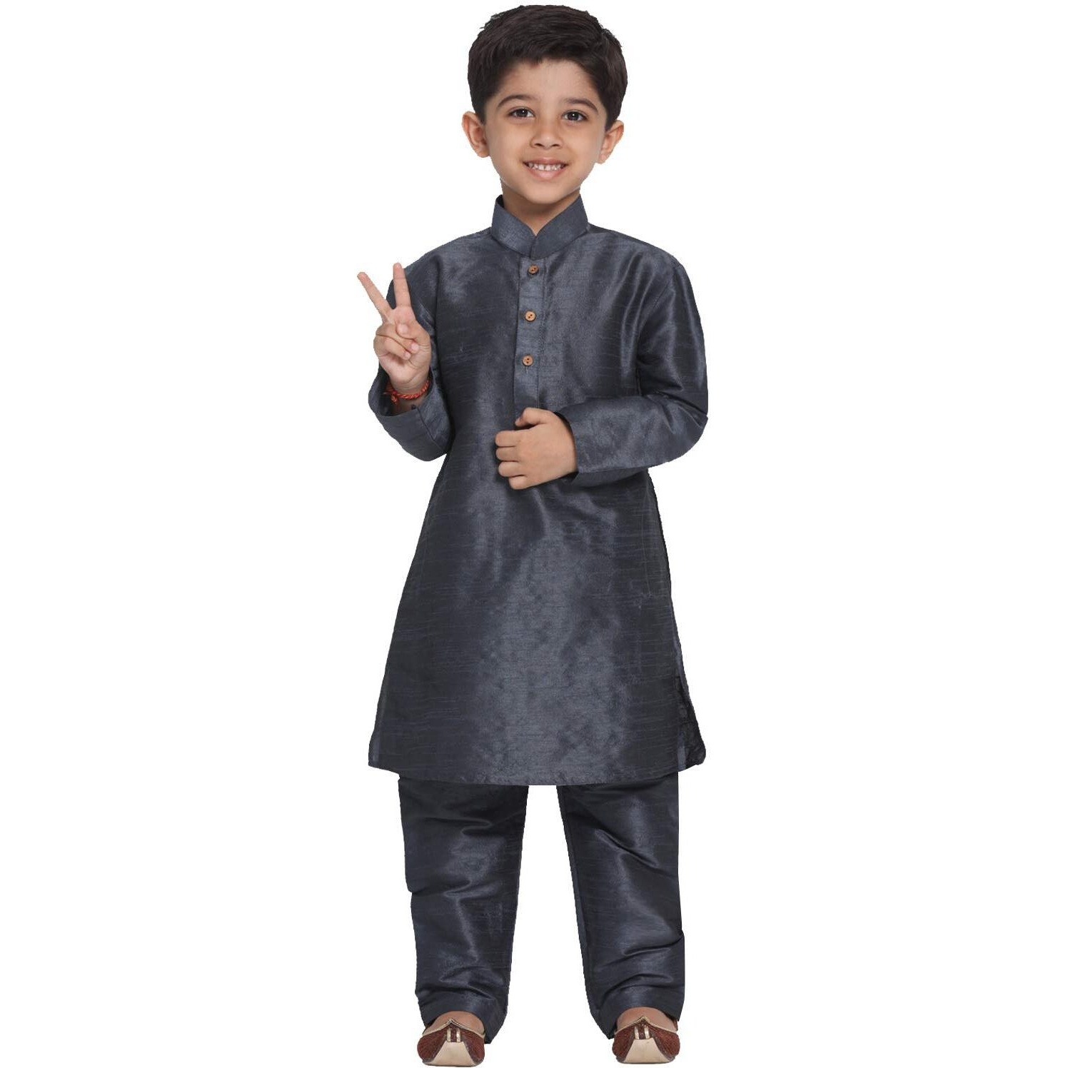 Jbn Creation Boys' Slate Silk Blend Kurta And Pyjama Set_Vasbkst001Npst_28